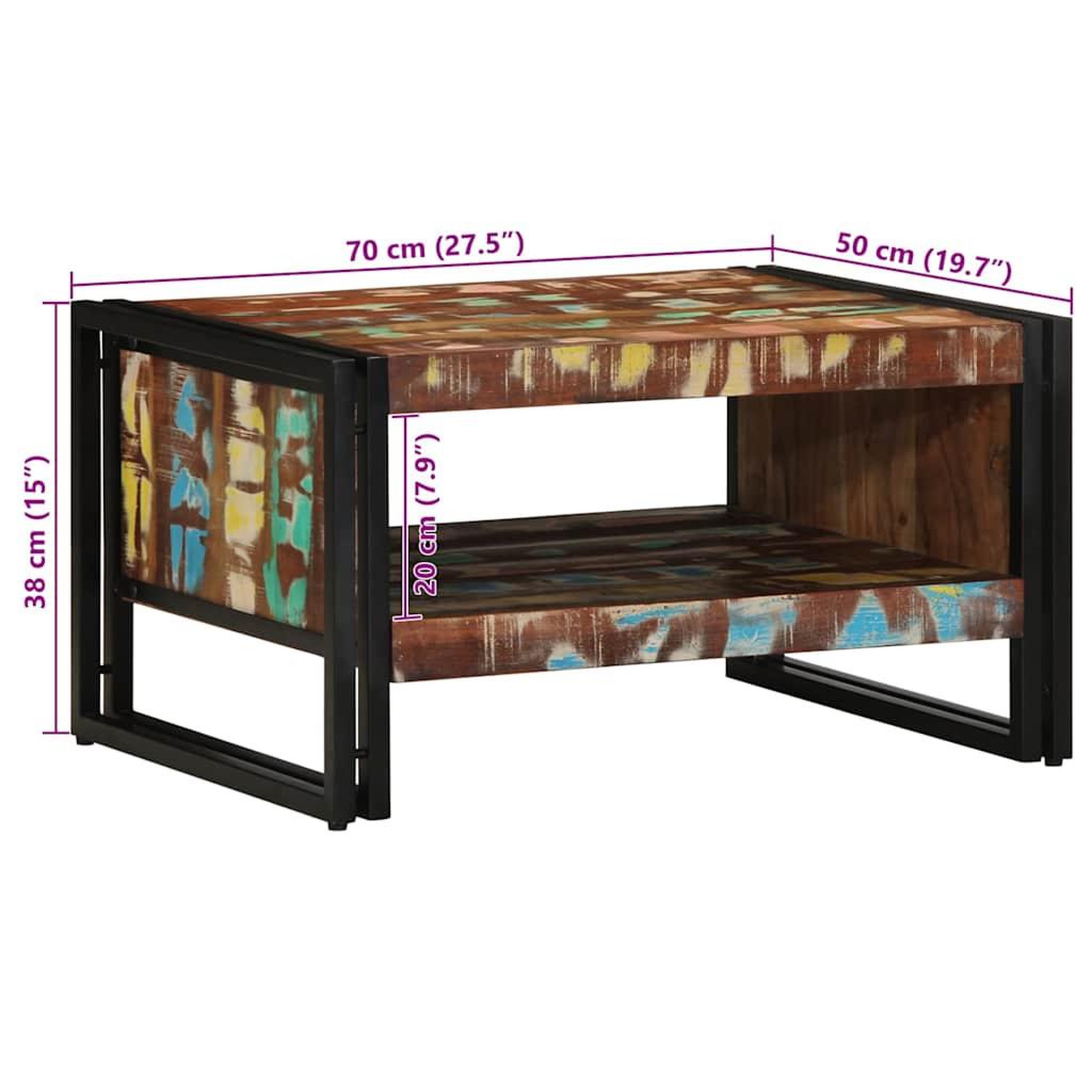 Voir la diapositive 6 : VIDAXL Table basse multicolore 70x50x38 cm bois de recuperation massif