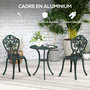 Voir la diapositive 6 : OUTSUNNY Ensemble bistrot de jardin 2 personnes 3 pièces aluminium aspect fer forgé noir vieilli vert