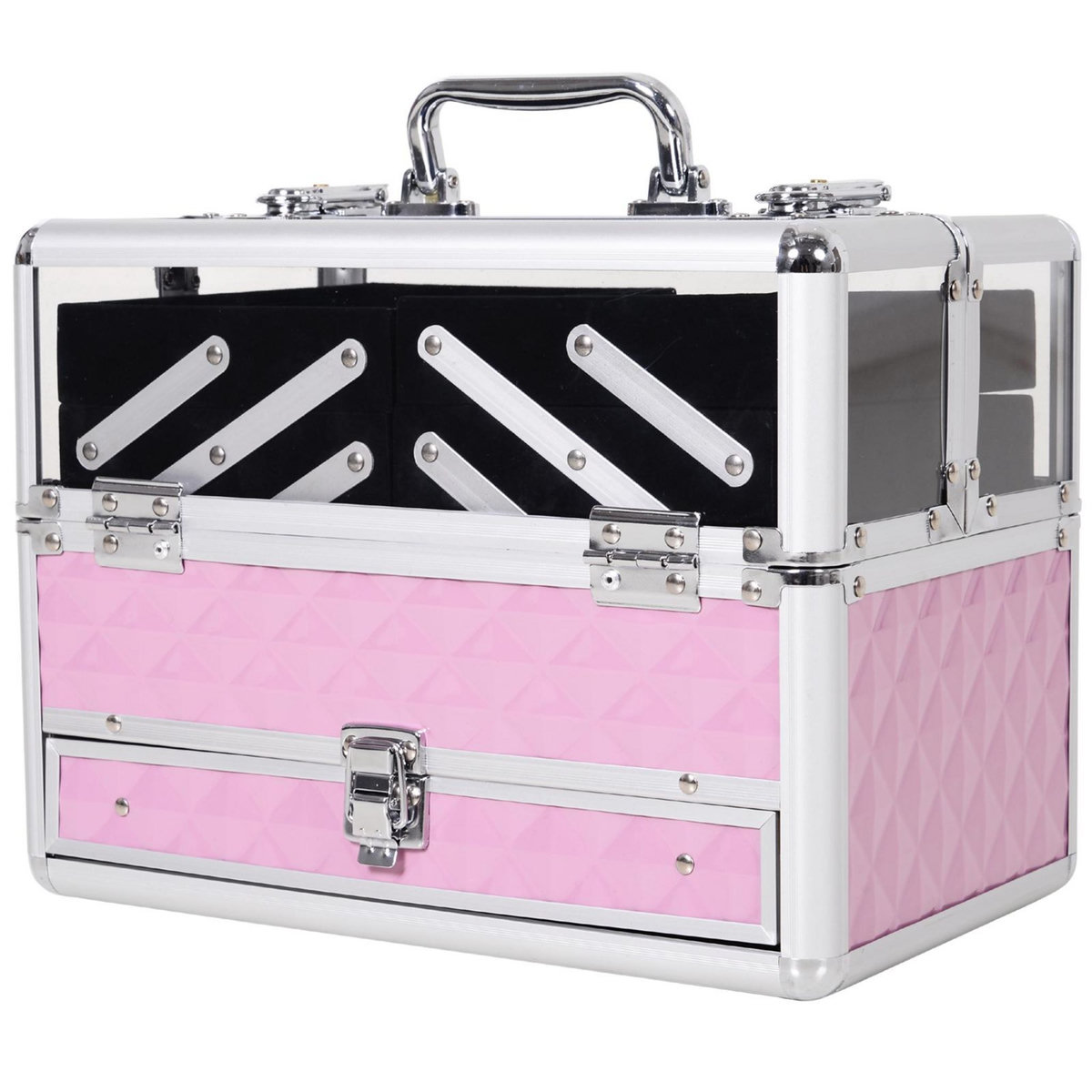 HOMCOM Mallette à maquillage - coffre à cosmétiques - rangement produits de beauté - dim. 30L x 18l x 22H cm - poignée serrure alu. acrylique