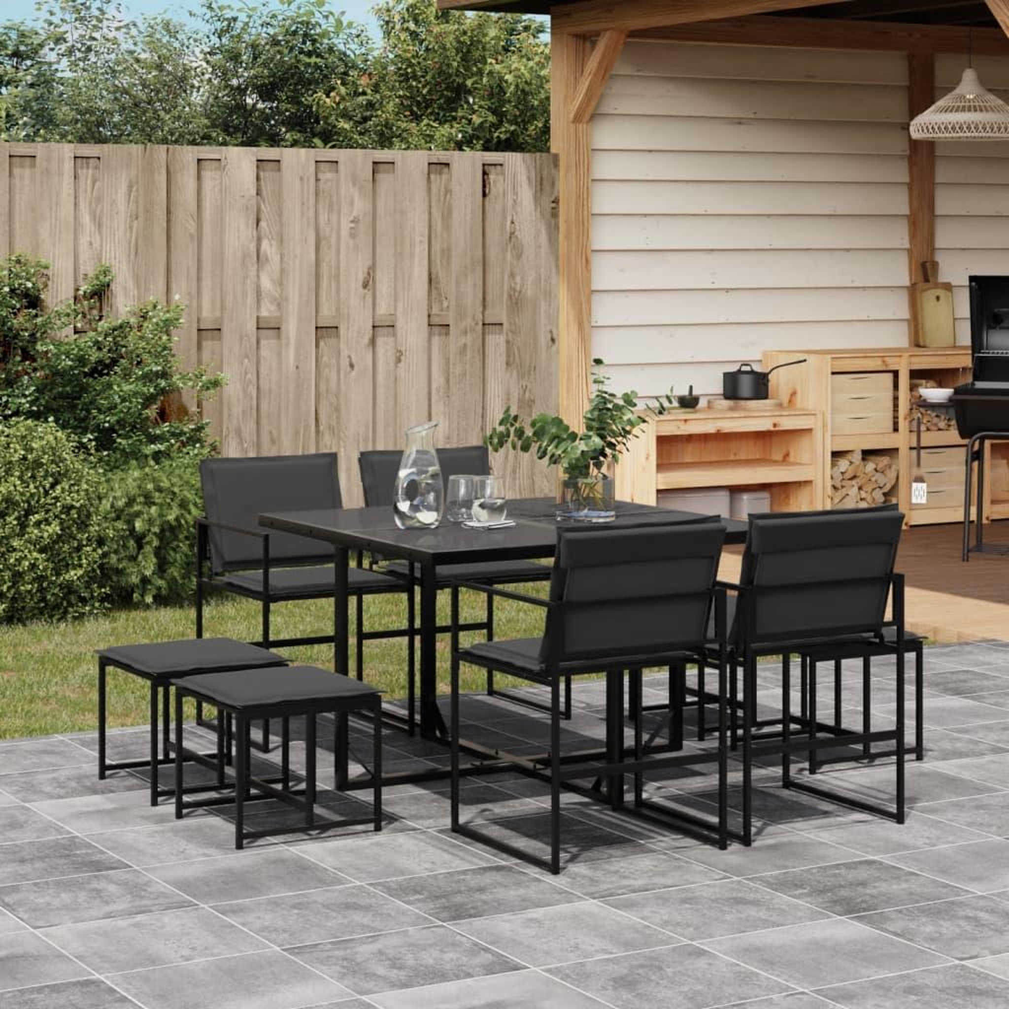 VIDAXL Ensemble a manger de jardin avec coussins 9 pcs noir textilene