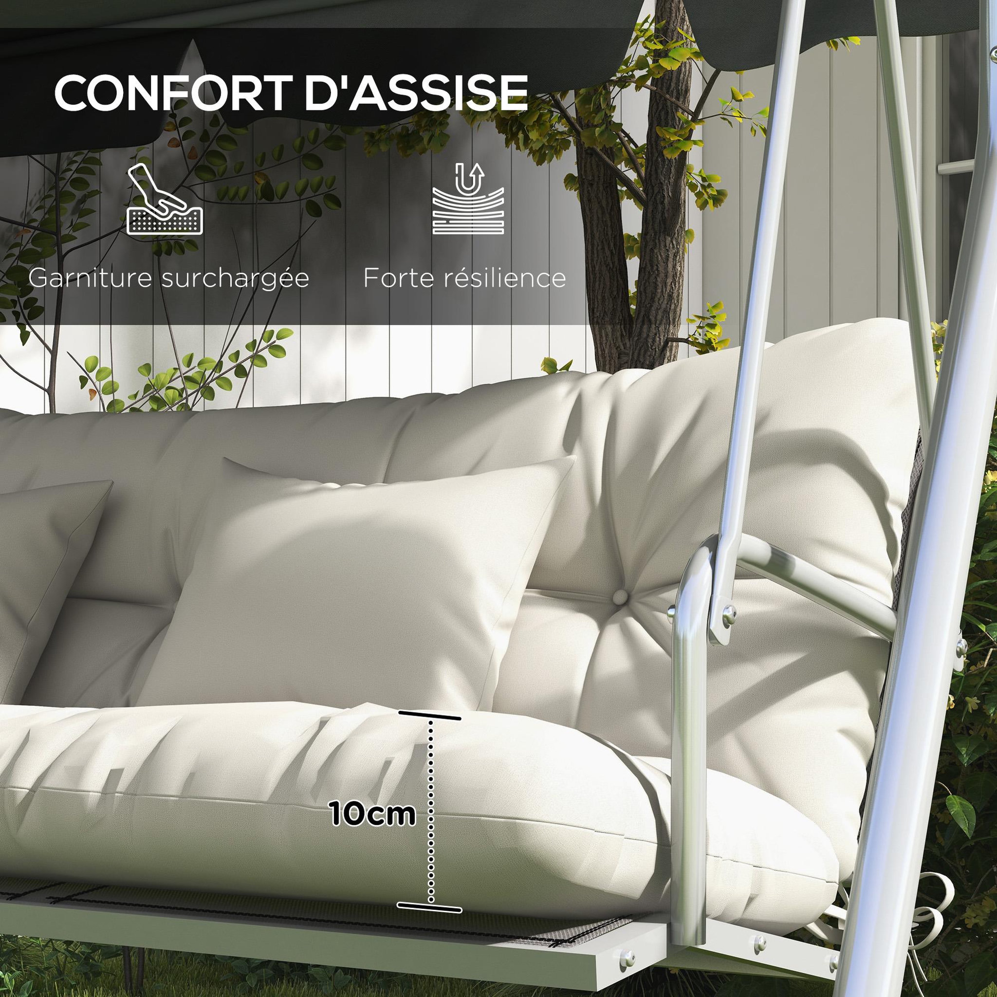 Voir la diapositive 6 : OUTSUNNY Ensemble de 4 coussins d'extérieur pour balancelle crème