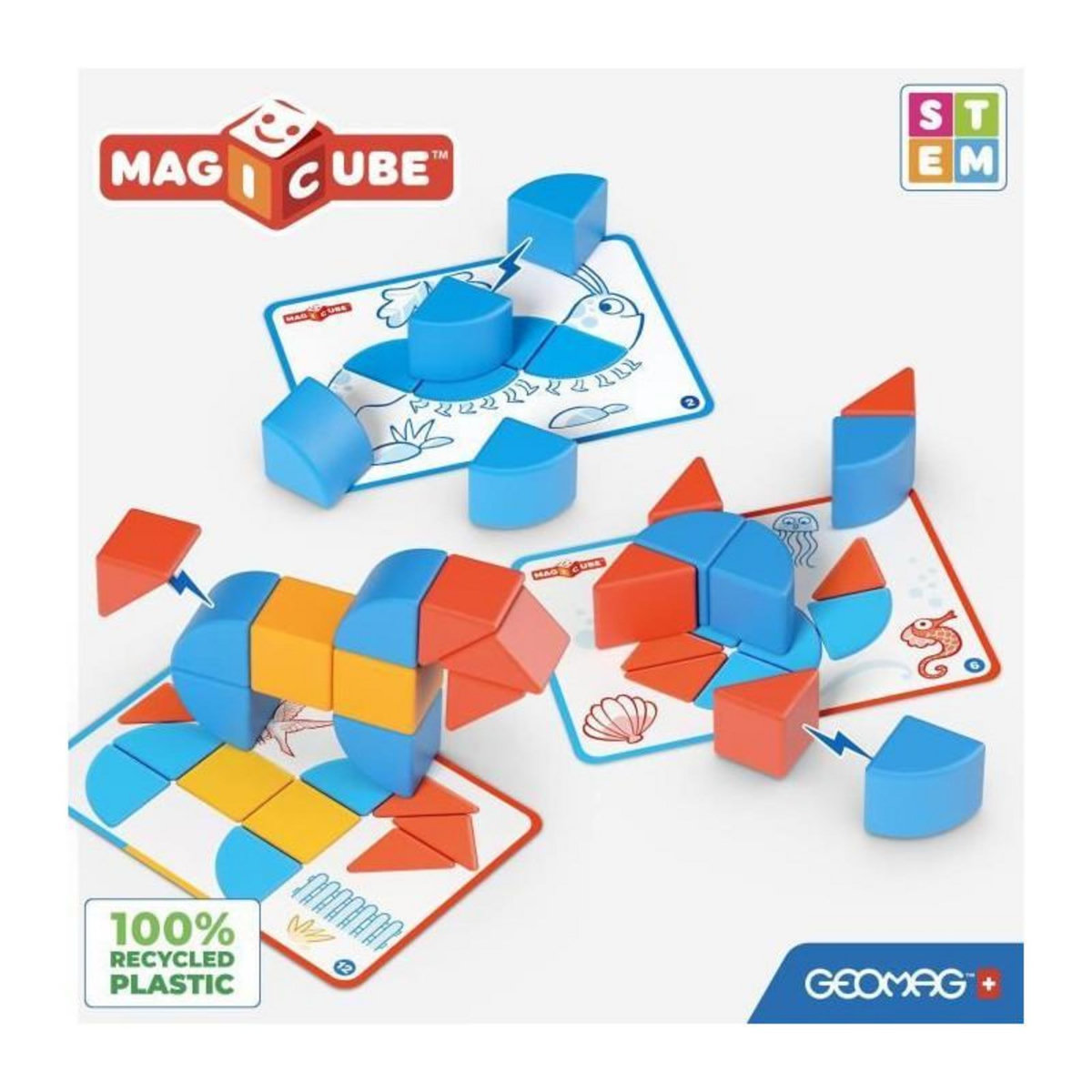 Geomag Blocs magnétiques - GEOMAG - Magicube Blocks & Cards - 16 pieces - Éducatif - Plastique recyclé