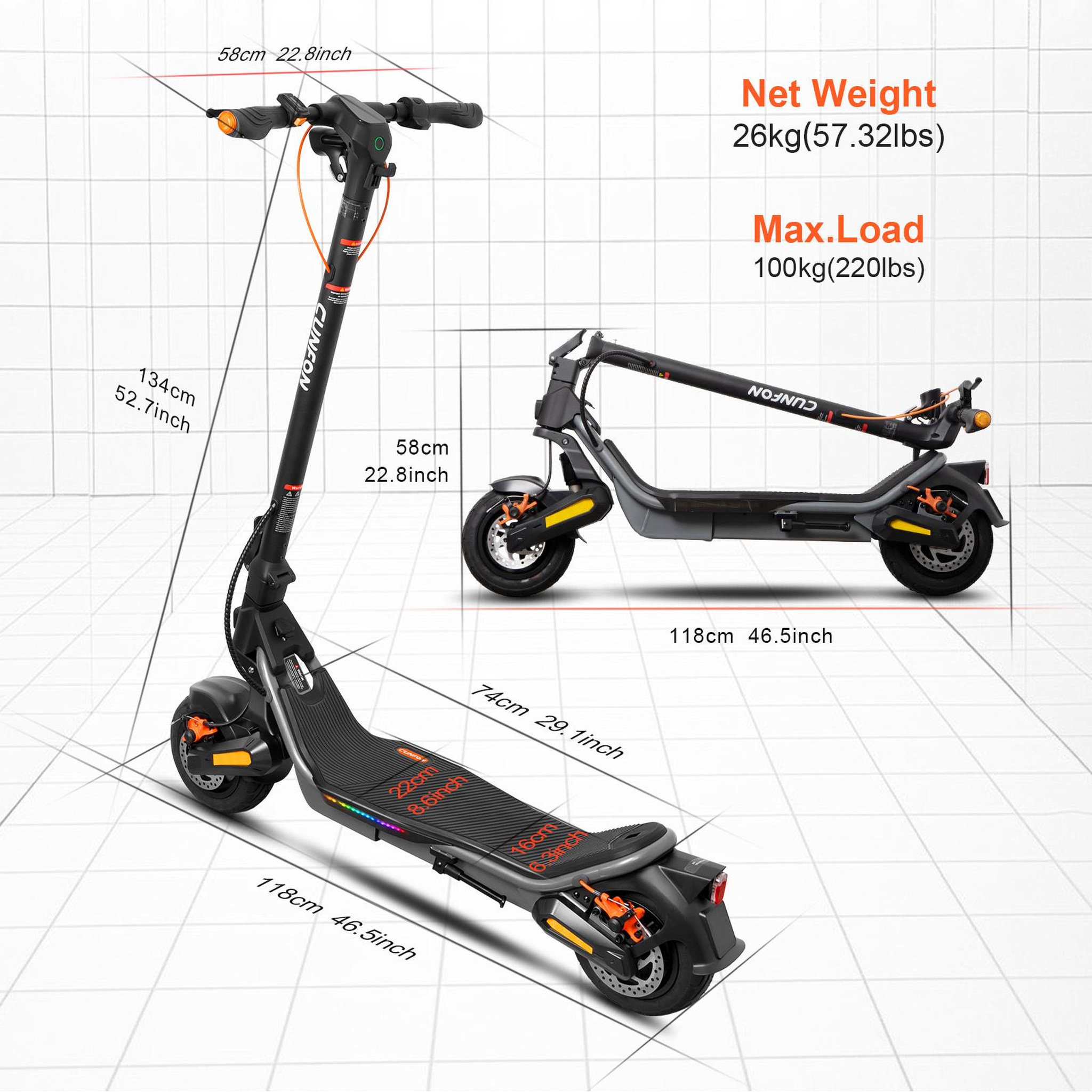 Voir la diapositive 6 : CUNFON Trottinette électrique cunfon rs500, batterie 48 v 13 ah, pneus de 9,5 pouces de large