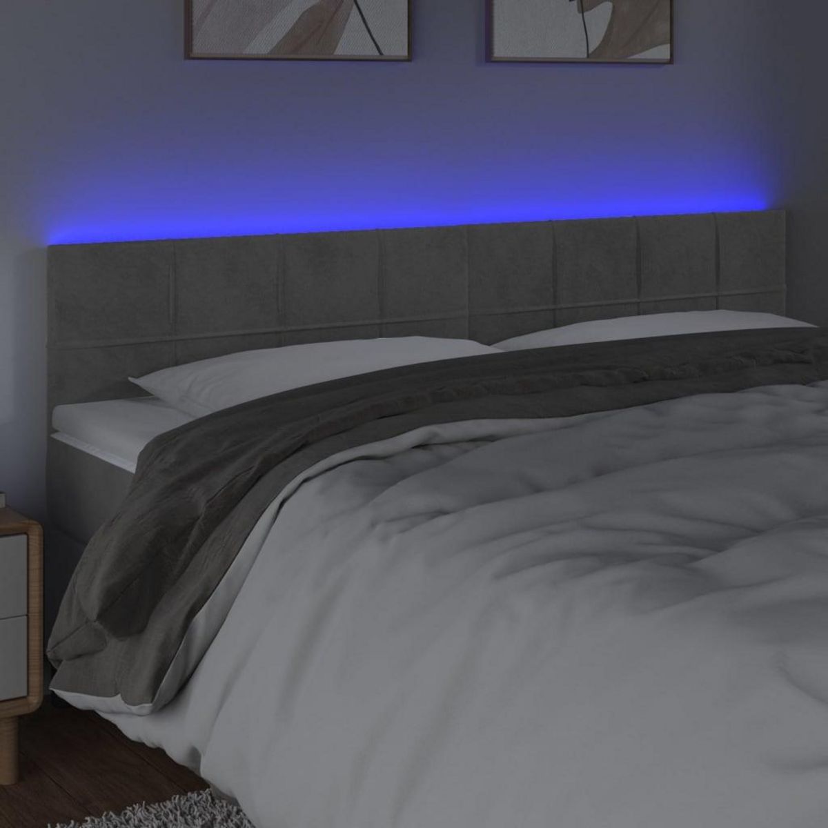VIDAXL Tete de lit a LED Gris clair 180x5x78/88 cm Velours