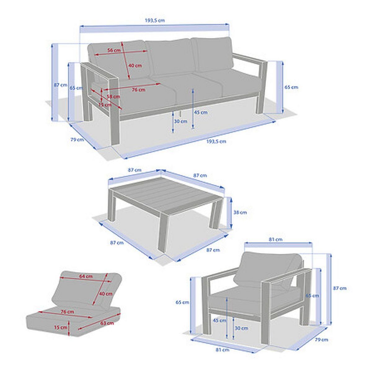 HESPERIDE Salon de jardin en aluminium 5 places EVASION