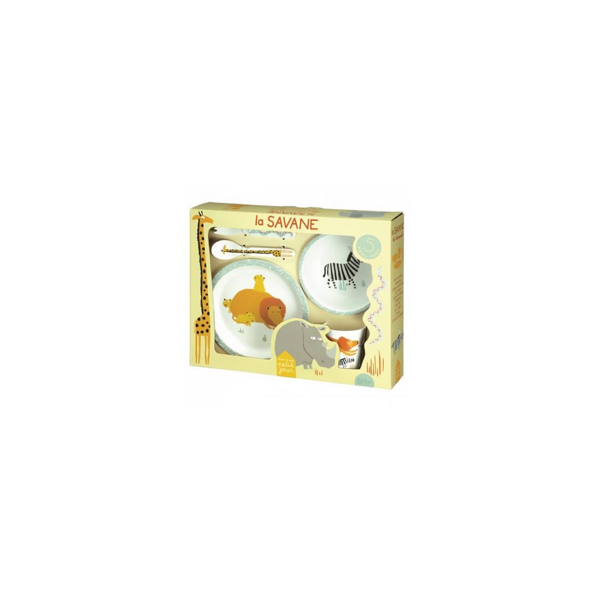 Petit Jour Coffret de vaisselle ergonomique 5 pièces La Savane pour enfants
