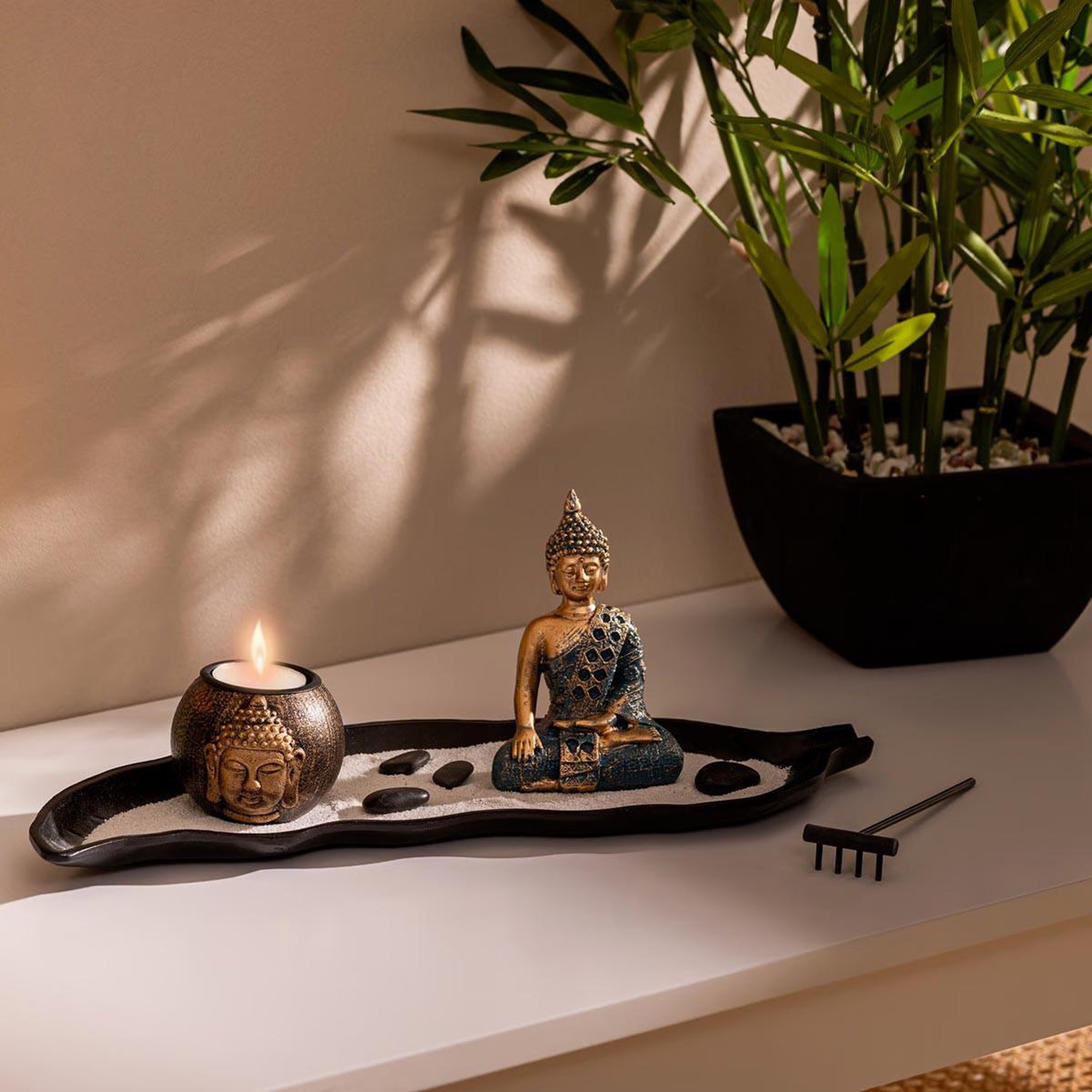 Voir la diapositive 4 : ATMOSPHERA Jardin zen déco  shamy  37cm bleu