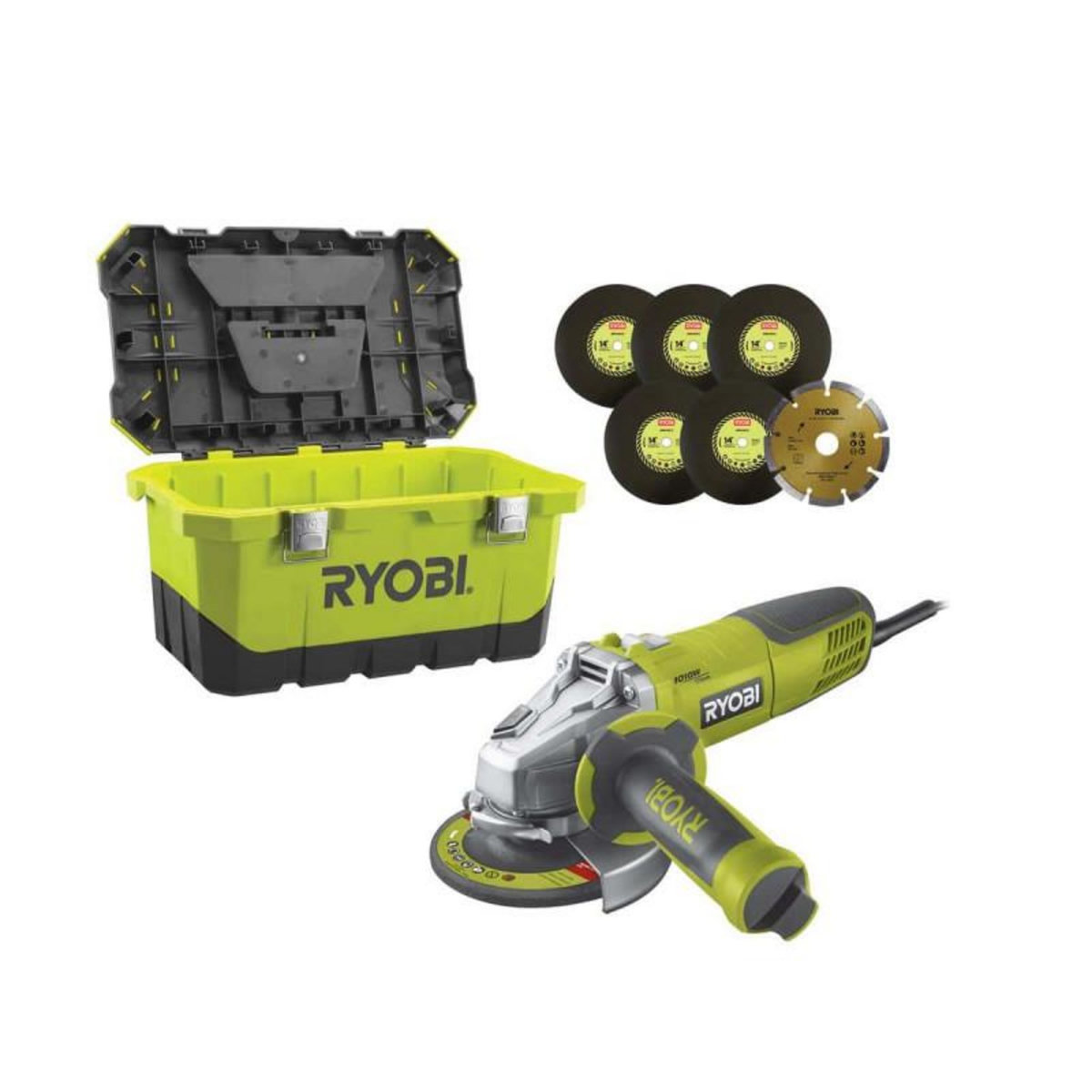 Ryobi Meuleuse d'angle RYOBI - 1010W - 125mm - 1 coffret de rangement - RAG1010-125TA6
