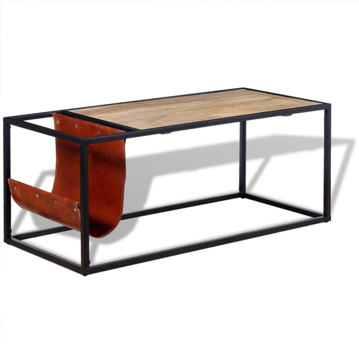 VIDAXL Table basse avec porte-revues Cuir veritable 110 x 50 x 45 cm