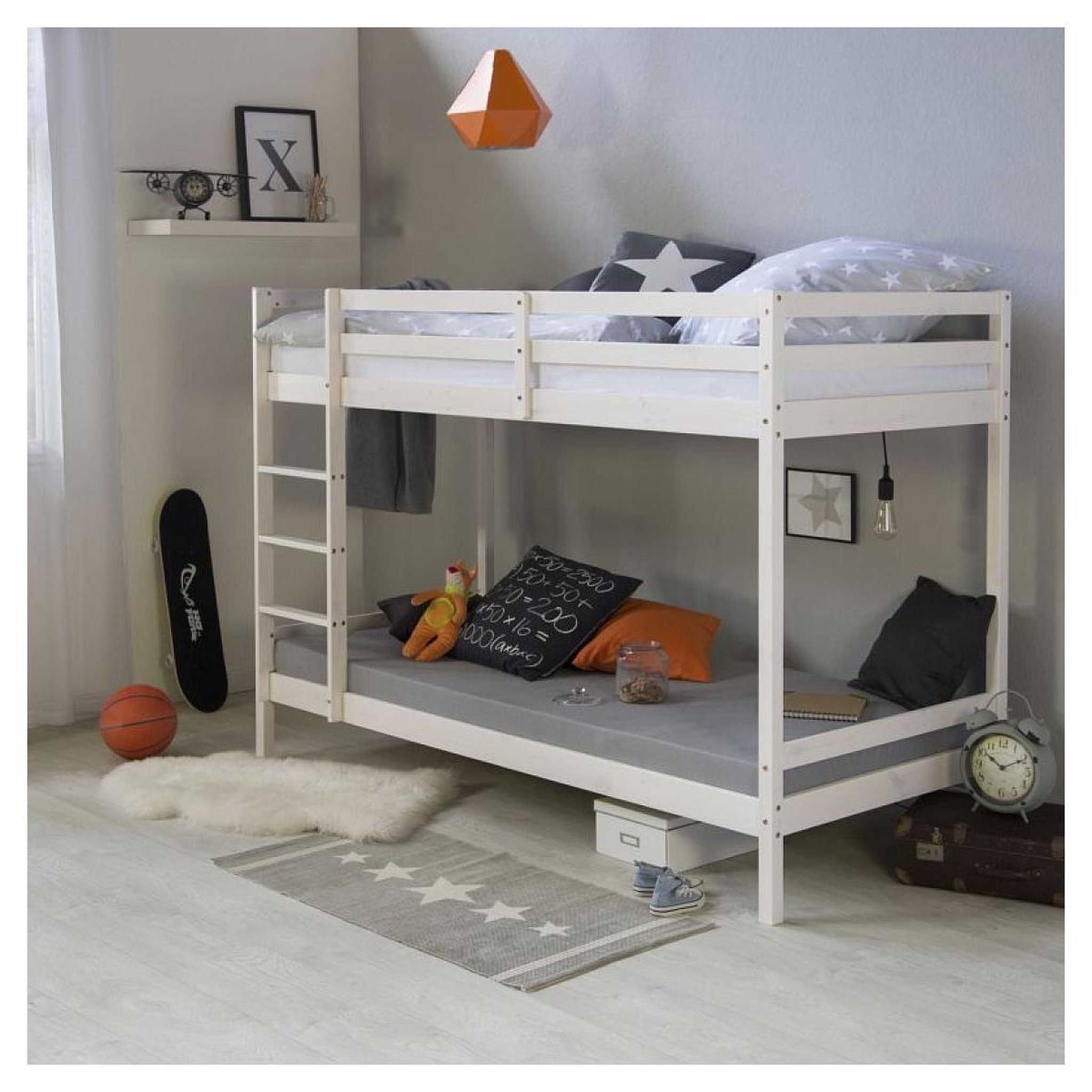 Voir la diapositive 2 : HomeStyle4U Lit superposé avec 2 matelas enfant 90x200 cm