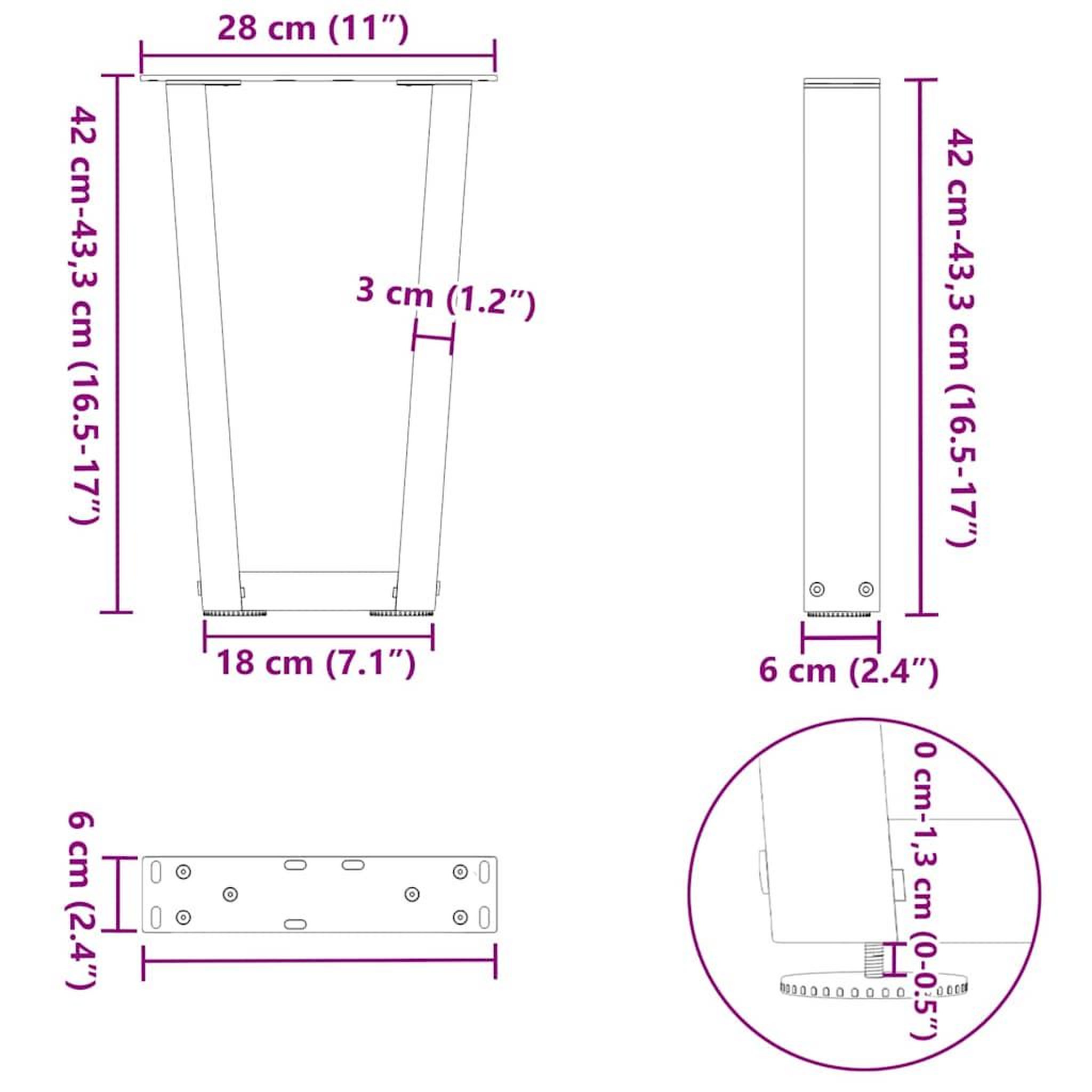 Voir la diapositive 6 : VIDAXL Pieds de table a manger en forme de V 2 pcs noir 28x(42-43,3)cm