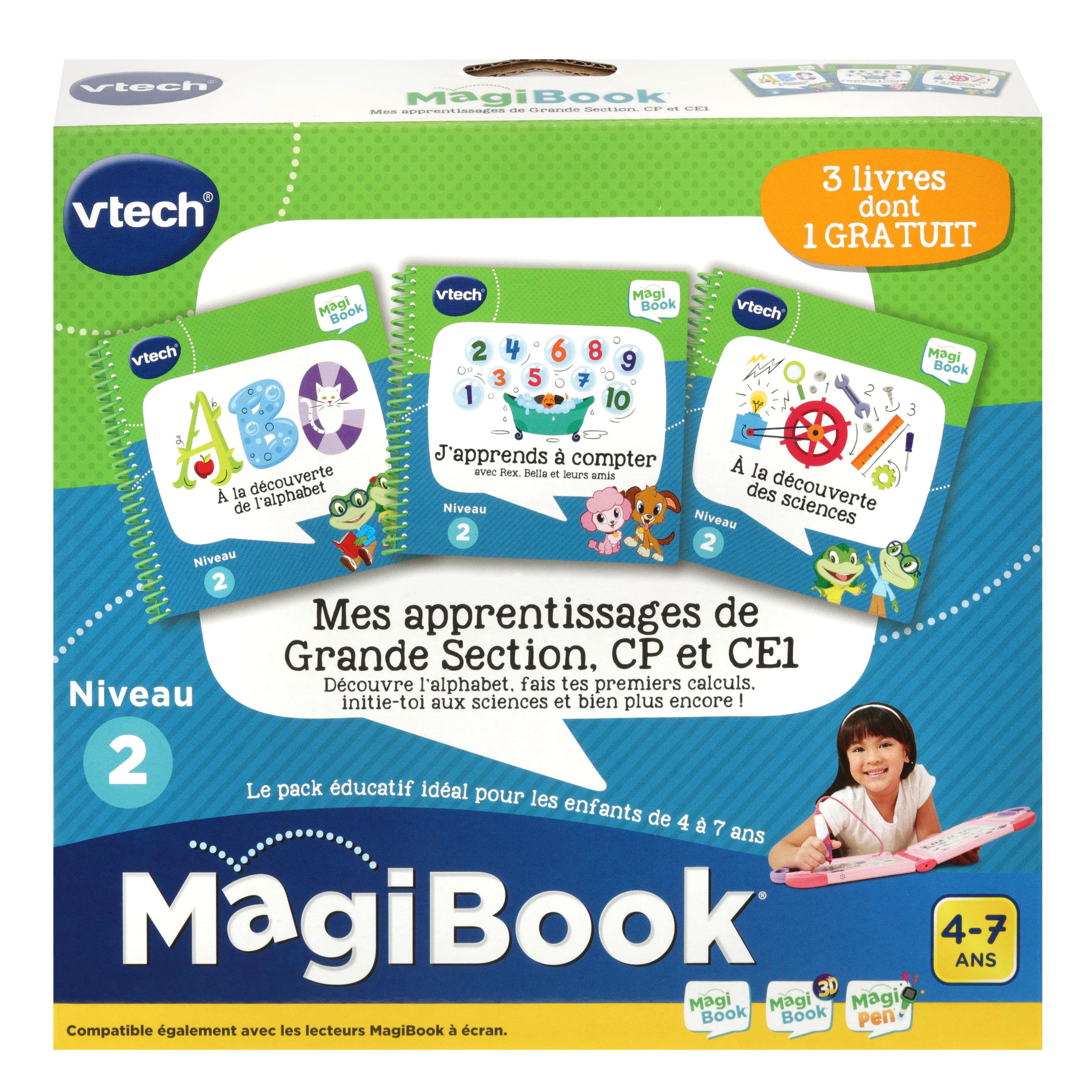 VTECH MagiBook - Mes apprentissages de Grande Section, CP & CE1 (à la découverte de l'alphabet, à la découverte des sciences, j'apprends à compter avec Rex, Bella et leurs amis)