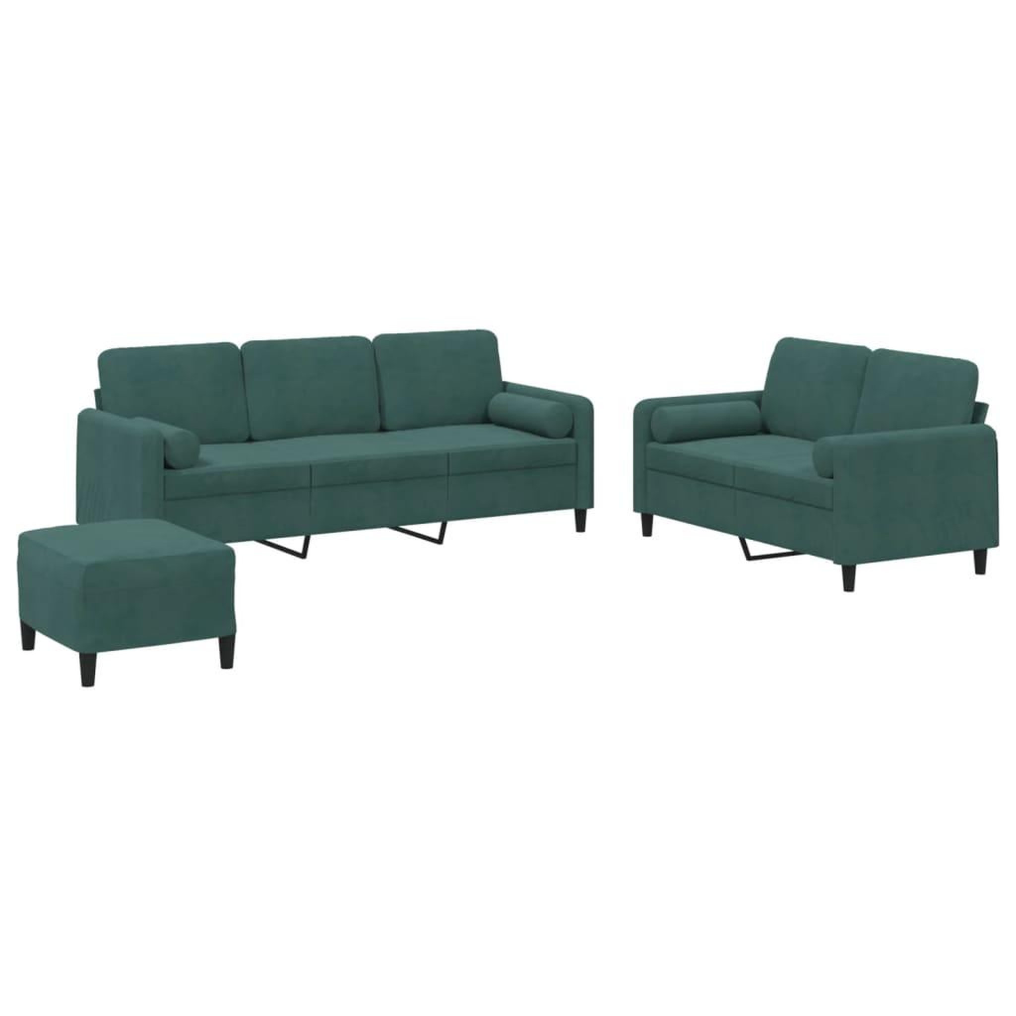 Voir la diapositive 2 : VIDAXL Ensemble de canapes 3 pcs avec coussins vert fonce velours