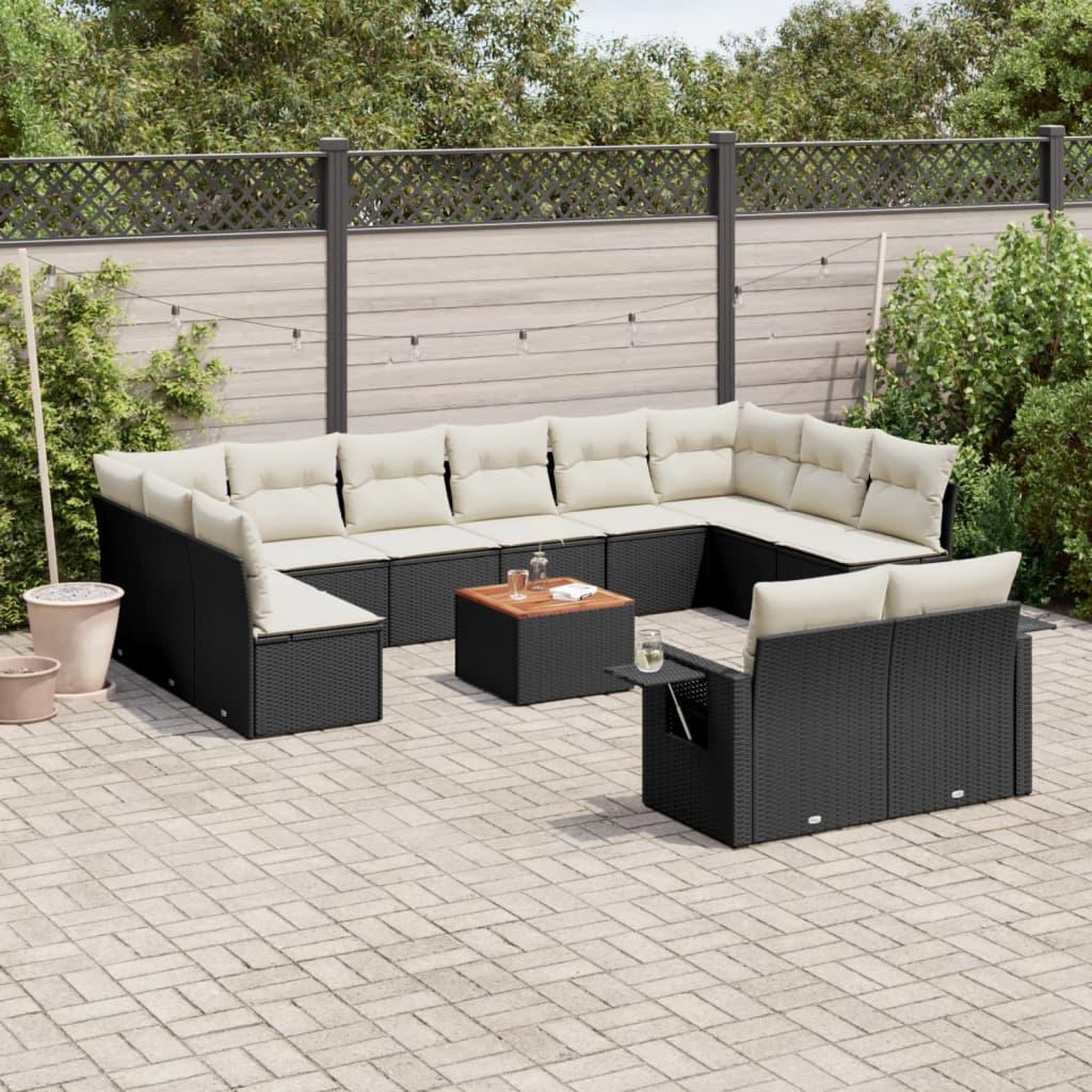 VIDAXL Salon de jardin avec coussins 13 pcs noir resine tressee