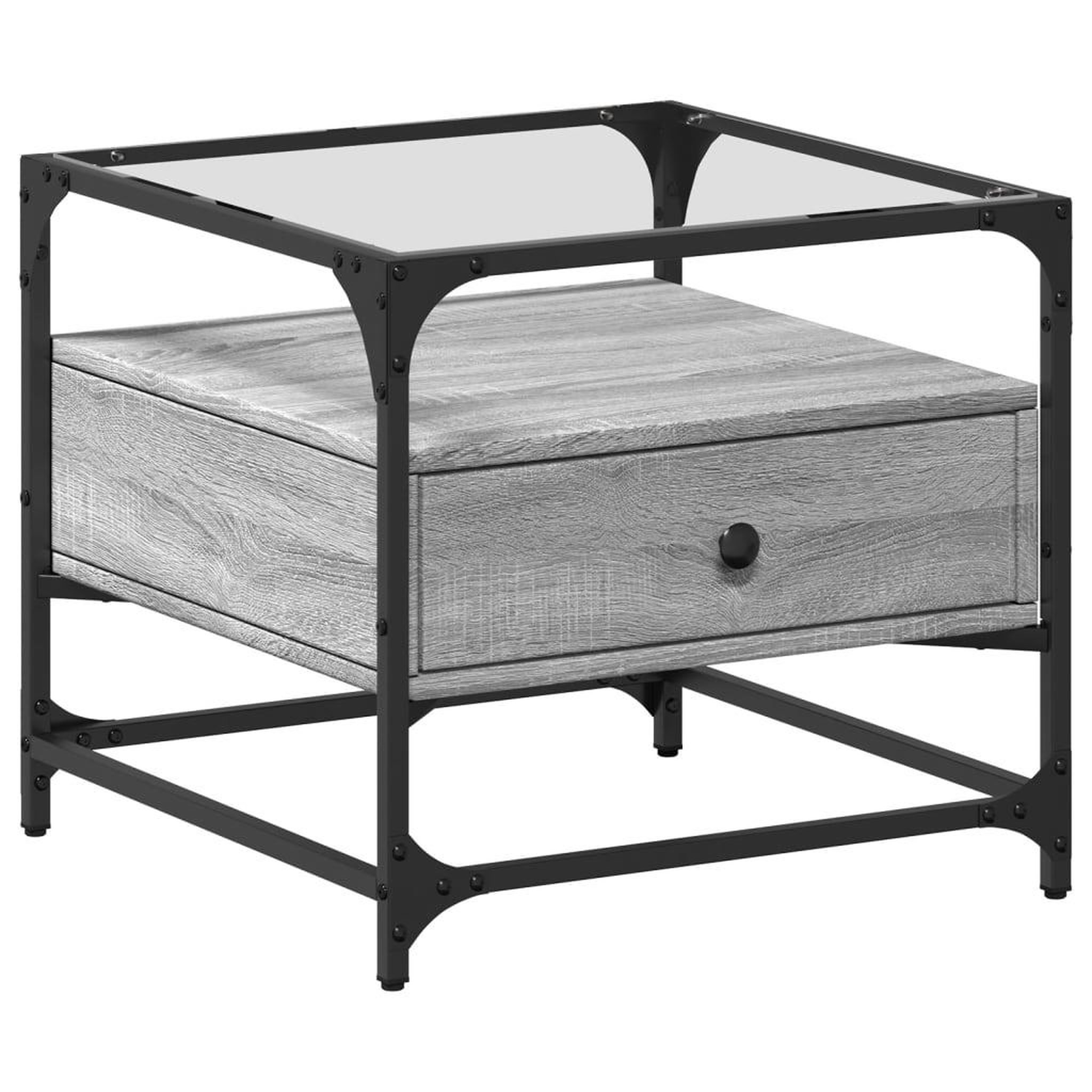 Voir la diapositive 2 : VIDAXL Table basse avec dessus en verre sonoma gris 50x50x45 acier