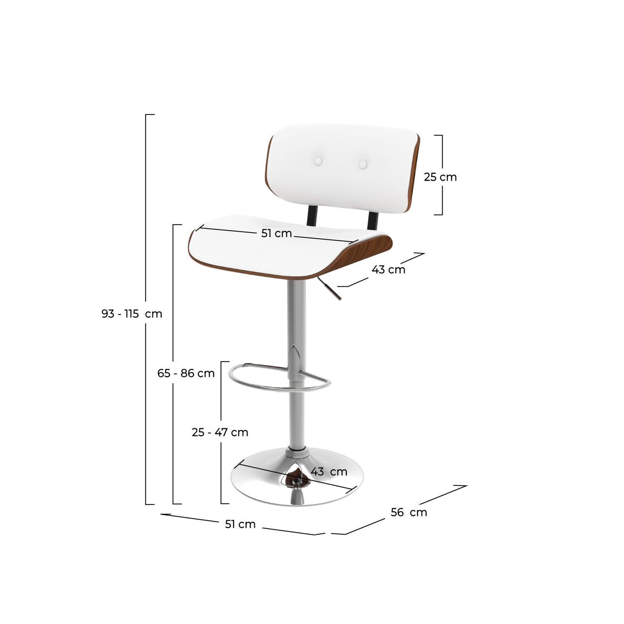 Voir la diapositive 4 : MAISON PAVANE Chaise de bar réglable en pu blanc 65/86 cm-melchior