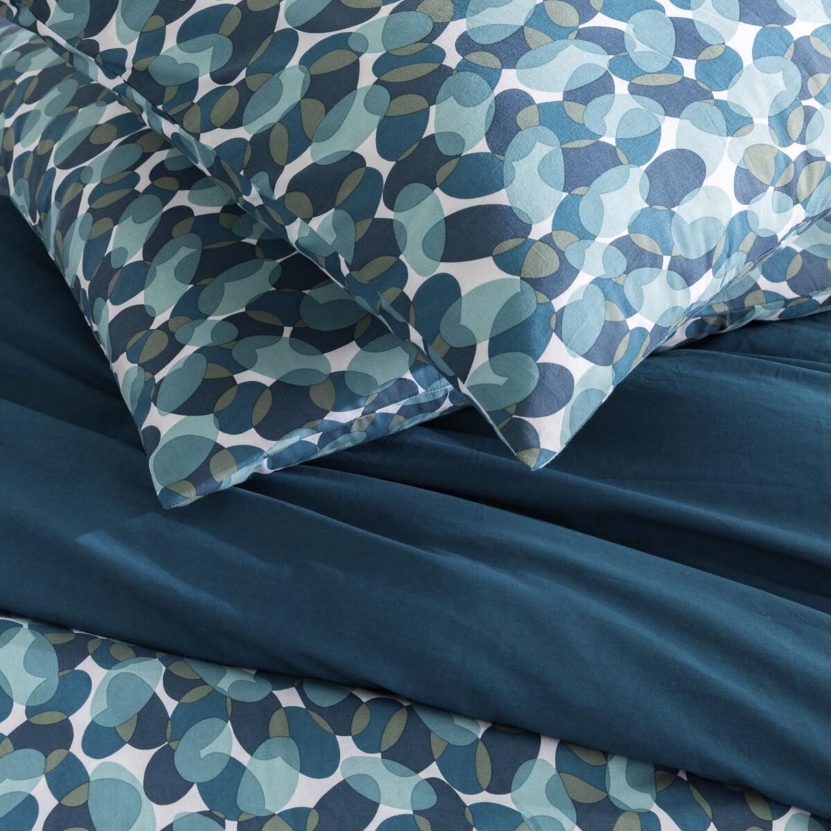 FUTURE HOME Parure de lit 2 personnes géométrique marine en coton