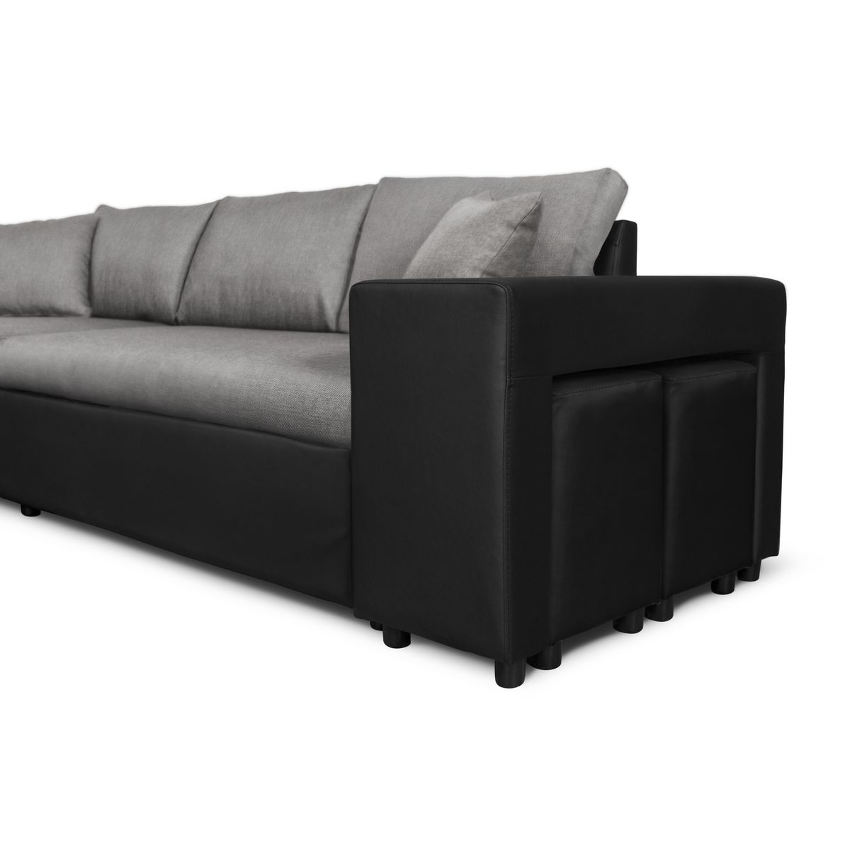 Canapé d'angle réversible convertible avec coffre + 2 poufs avec niche fixe à droite ANETTA