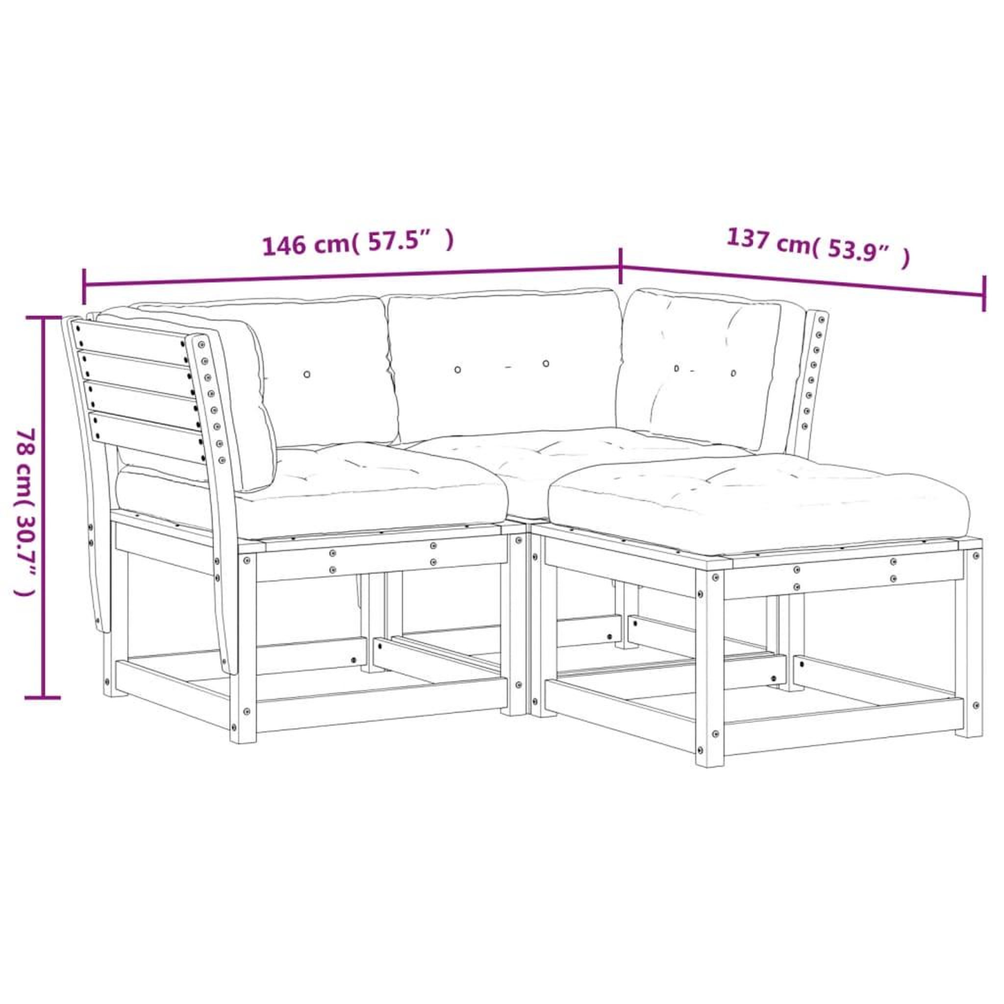 Voir la diapositive 6 : VIDAXL Salon de jardin 3 pcs avec coussins blanc bois massif de pin