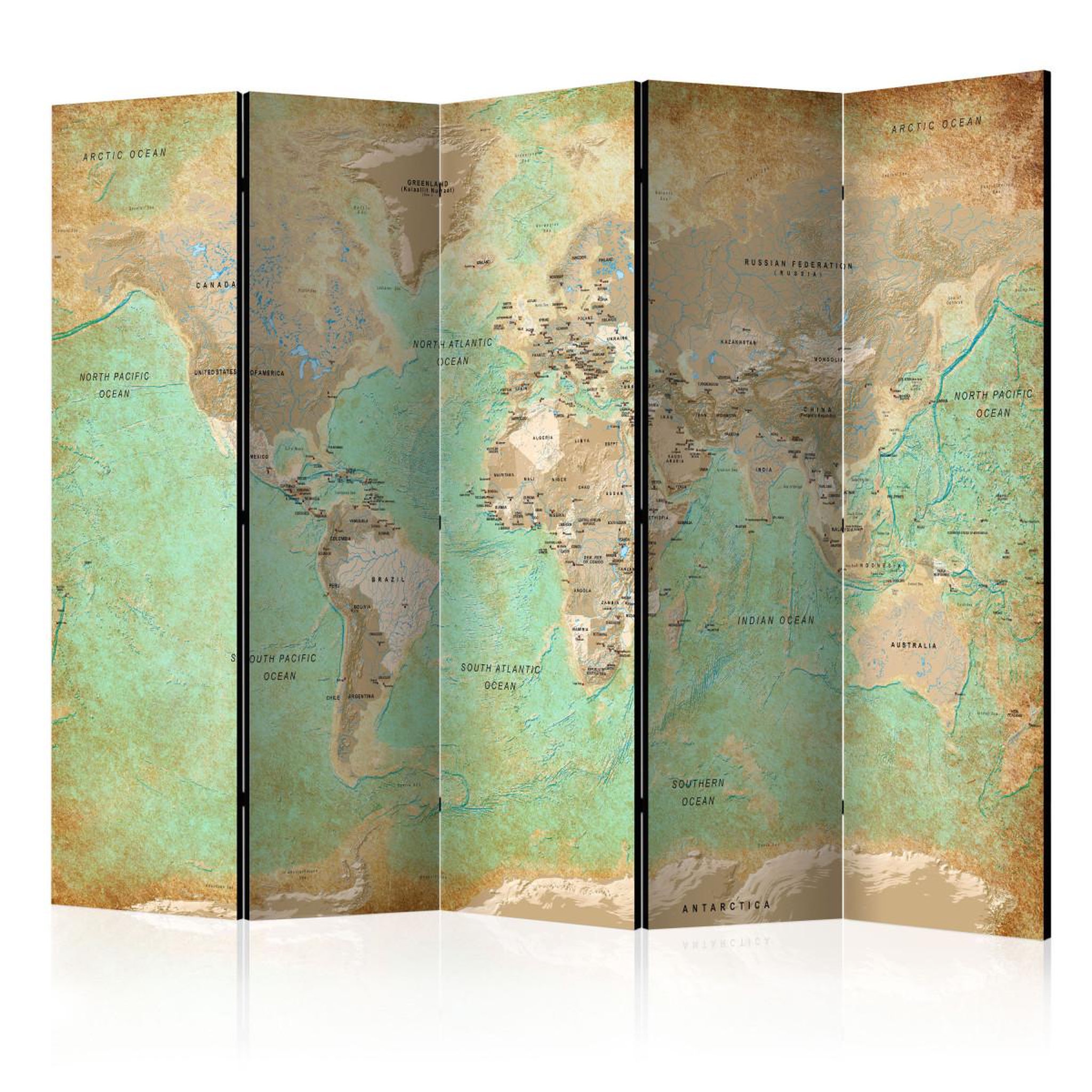 Paris Prix Paravent 5 volets  turquoise world map  172x225cm