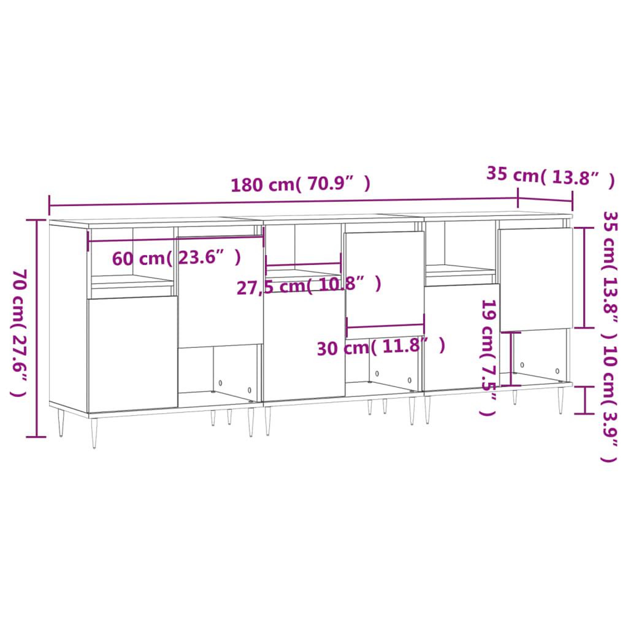 Voir la diapositive 6 : VIDAXL Buffets 3 pcs Chene fume Bois d'ingenierie