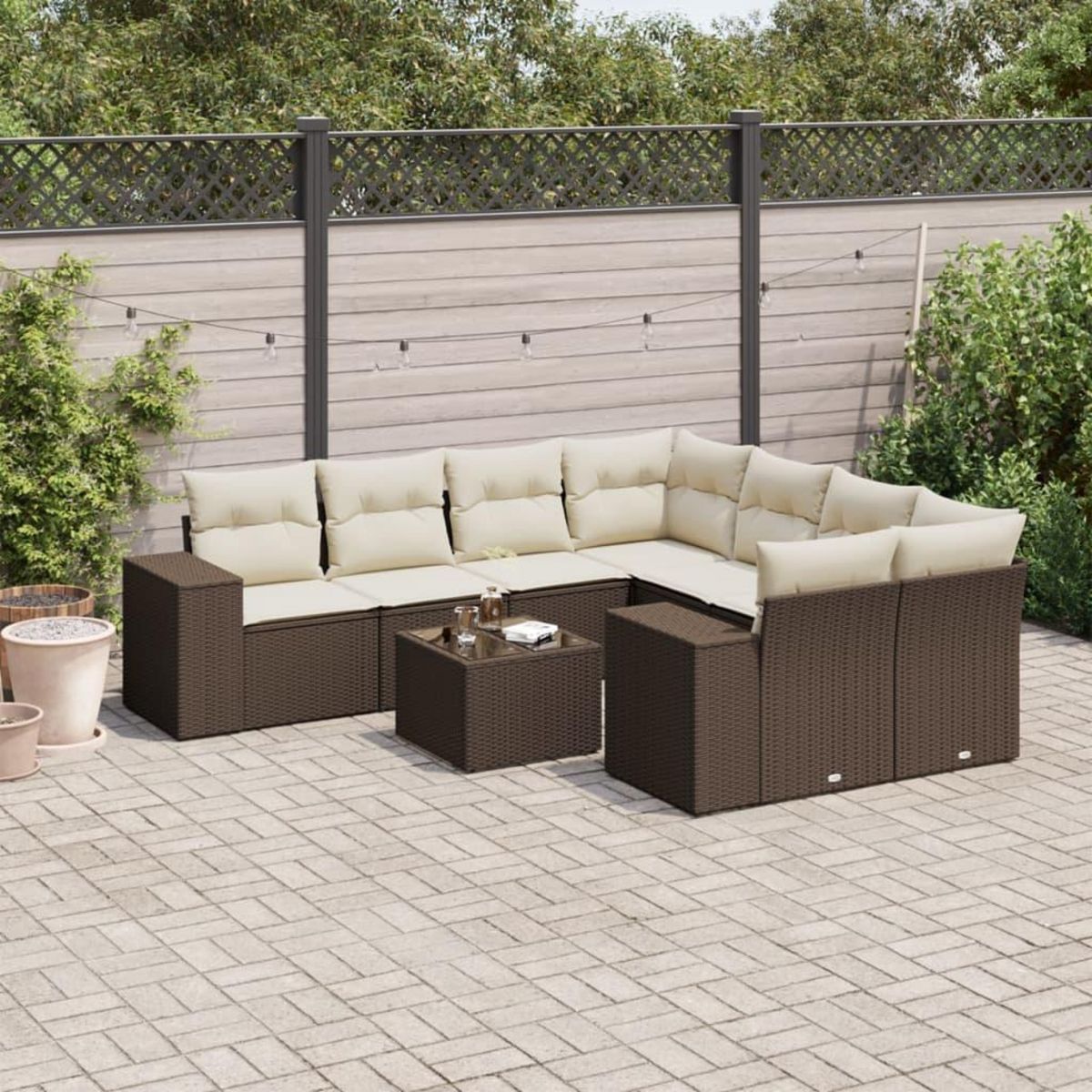 VIDAXL Salon de jardin avec coussins 9 pcs marron resine tressee