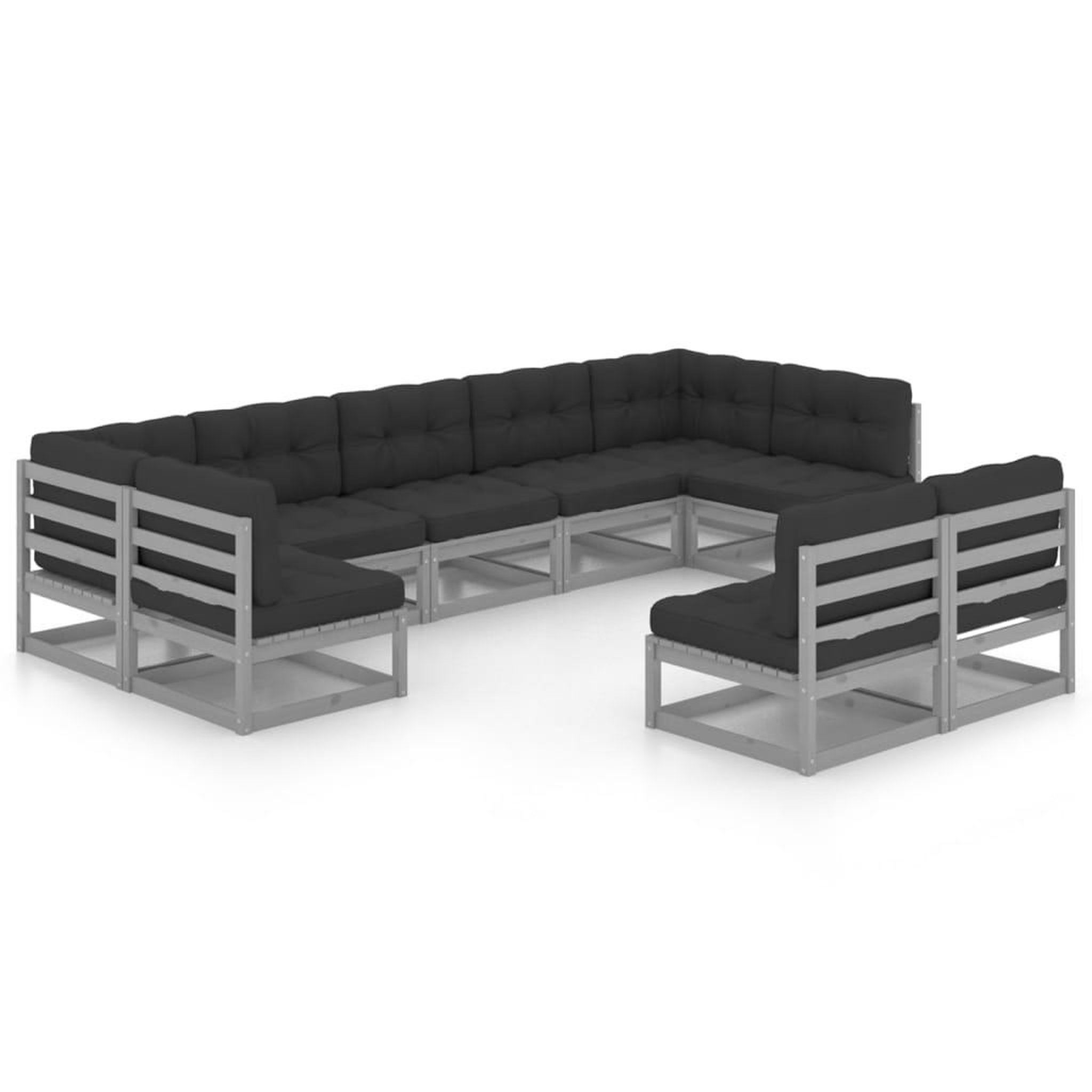 Voir la diapositive 2 : VIDAXL Salon de jardin 9 pcs avec coussins Gris Bois de pin massif