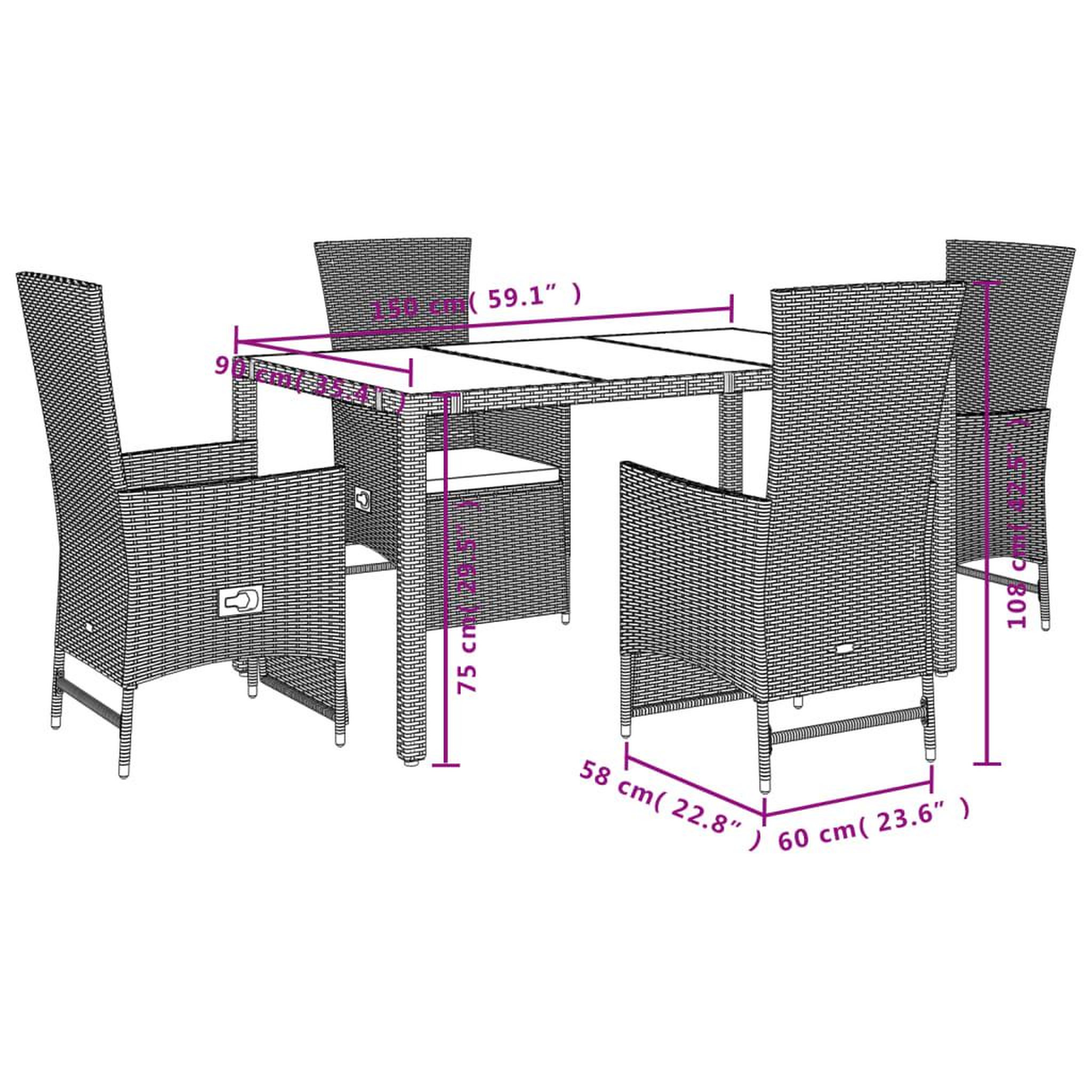 Voir la diapositive 6 : VIDAXL Ensemble a manger de jardin avec coussins 5pcs Beige poly rotin