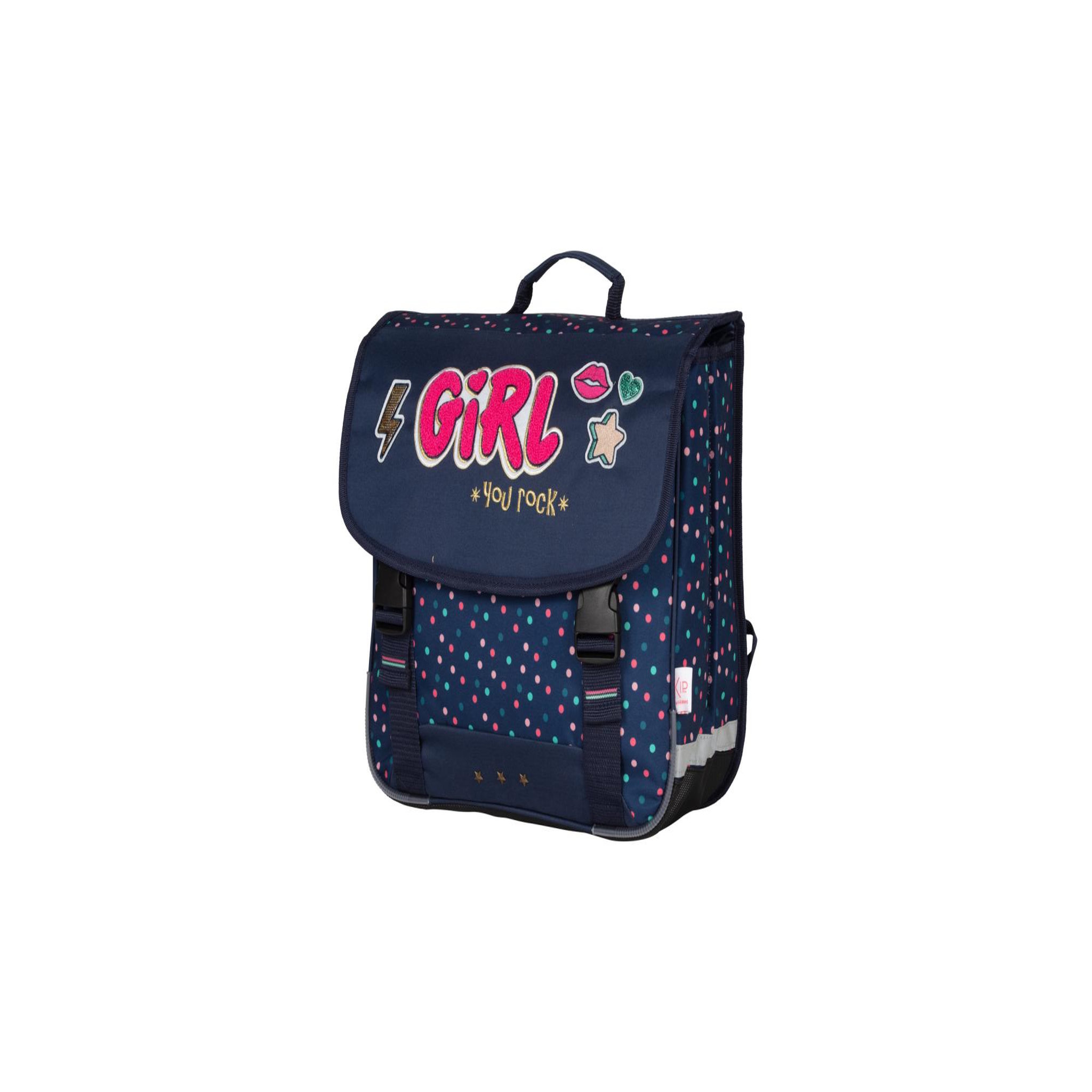 Voir la diapositive 2 : Bagtrotter KIP - Cartable scolaire 38 cm Girl You Rock - Bleu Marine - 2 Compartiments