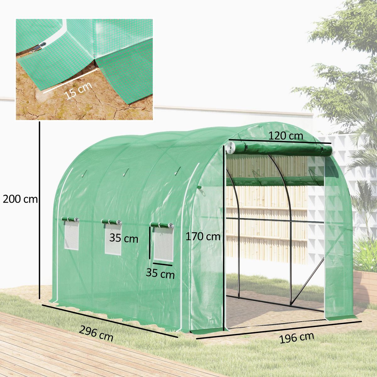 OUTSUNNY Serre de jardin tunnel 6 m² acier galvanisé renforcé dia. 1,9 cm bâche PE haute densité vert