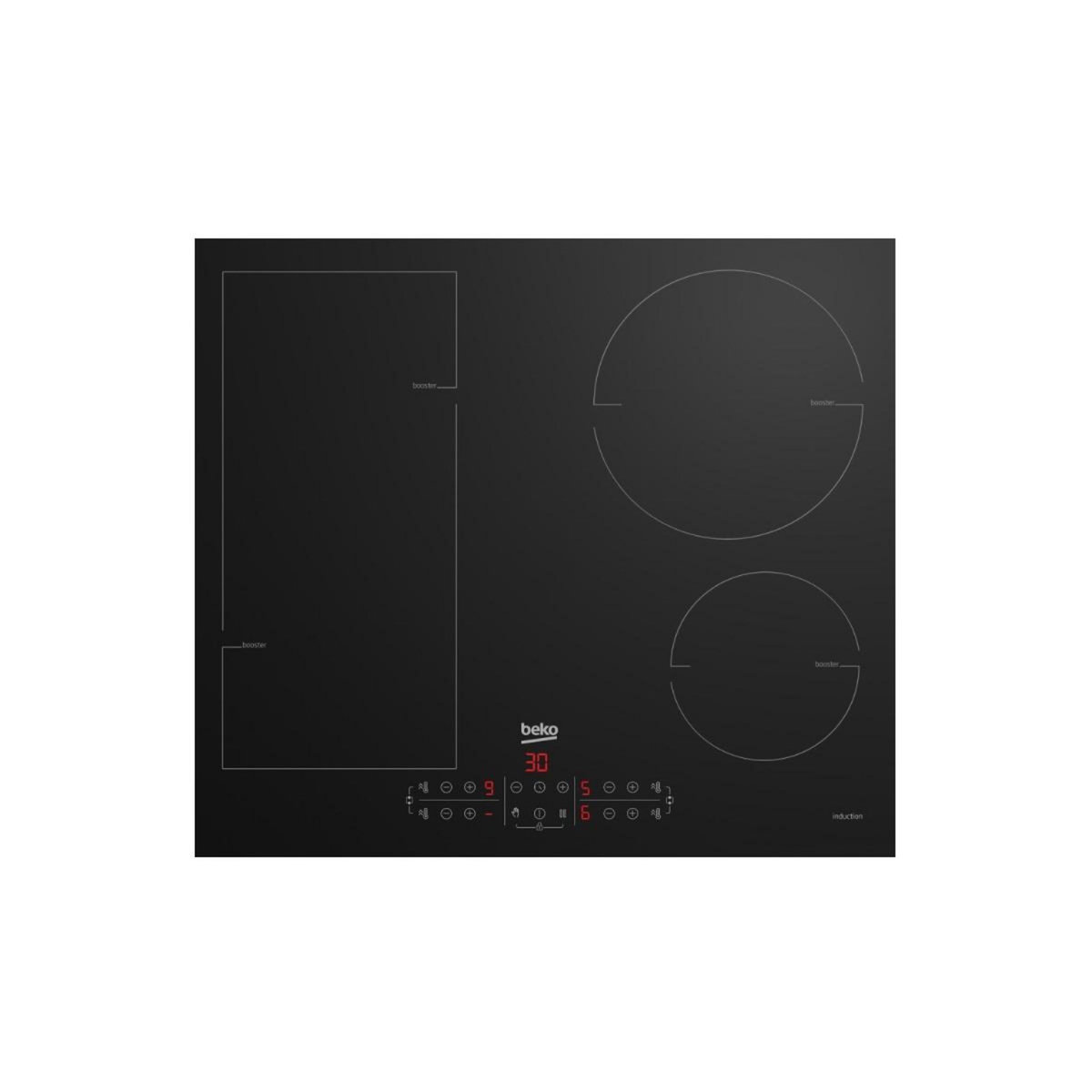Beko Table de cuisson à induction 4 feux 60cm 7200kw noir - HII64203FMT