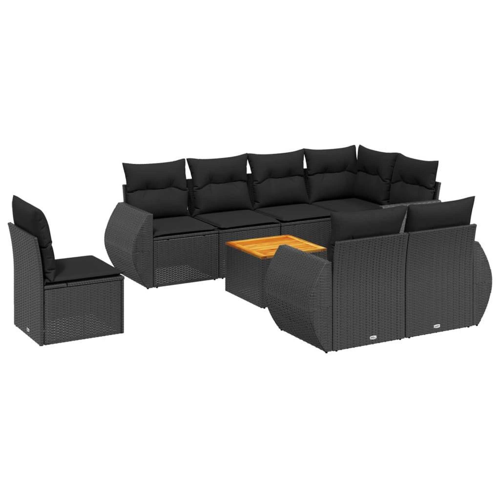 Voir la diapositive 2 : VIDAXL Salon de jardin 9 pcs avec coussins noir resine tressee