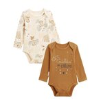 Petit Béguin Lot de 2 bodies bébé manches longues Constellation. Coloris disponibles : Marron