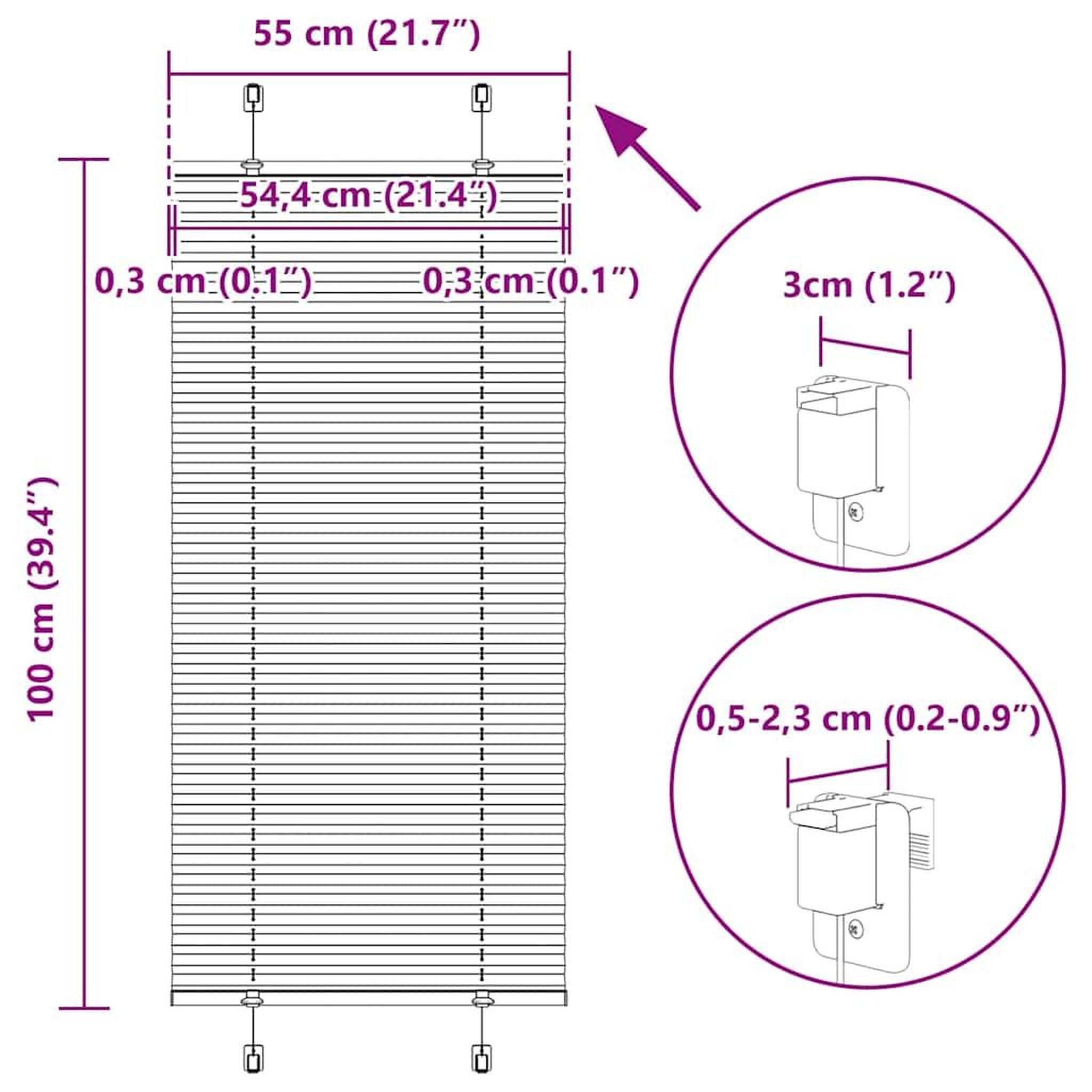 Voir la diapositive 6 : VIDAXL Store plisse blanc 55x100 cm largeur du tissu 54,4 cm polyester