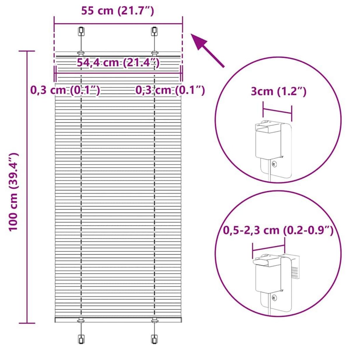 VIDAXL Store plisse blanc 55x100 cm largeur du tissu 54,4 cm polyester