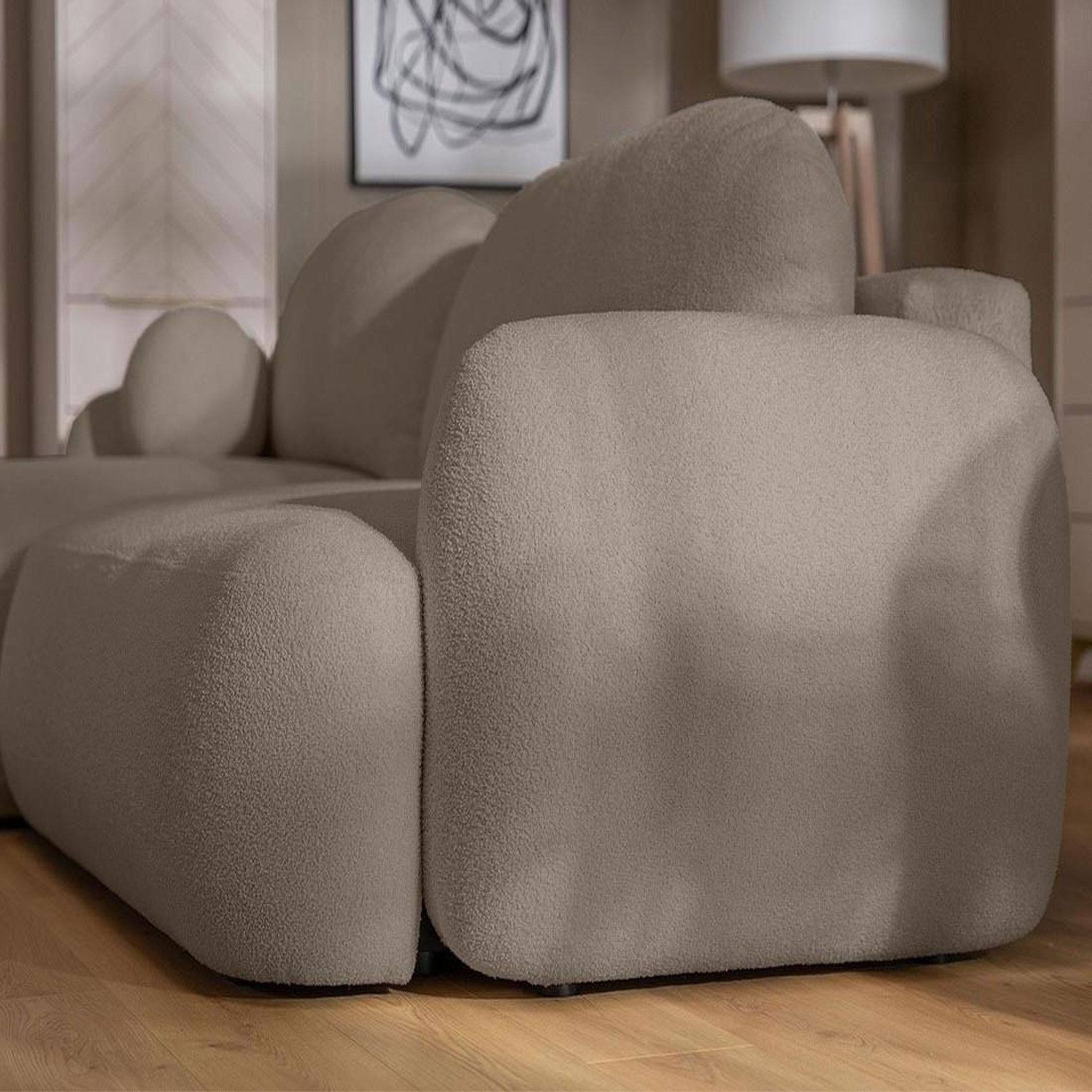 Voir la diapositive 4 : BEST MOBILIER Berenice - canapé d'angle droit 4 places convertible avec coffre en tissu bouclette