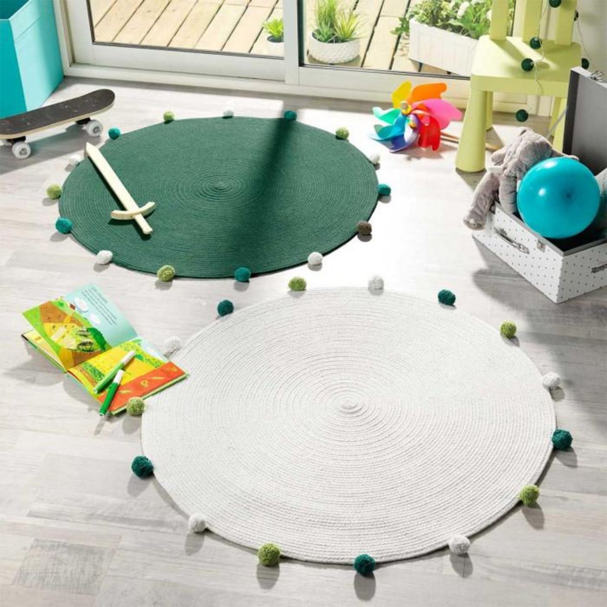 Paris Prix Tapis Rond Enfant  Pompomparty  90cm Vert
