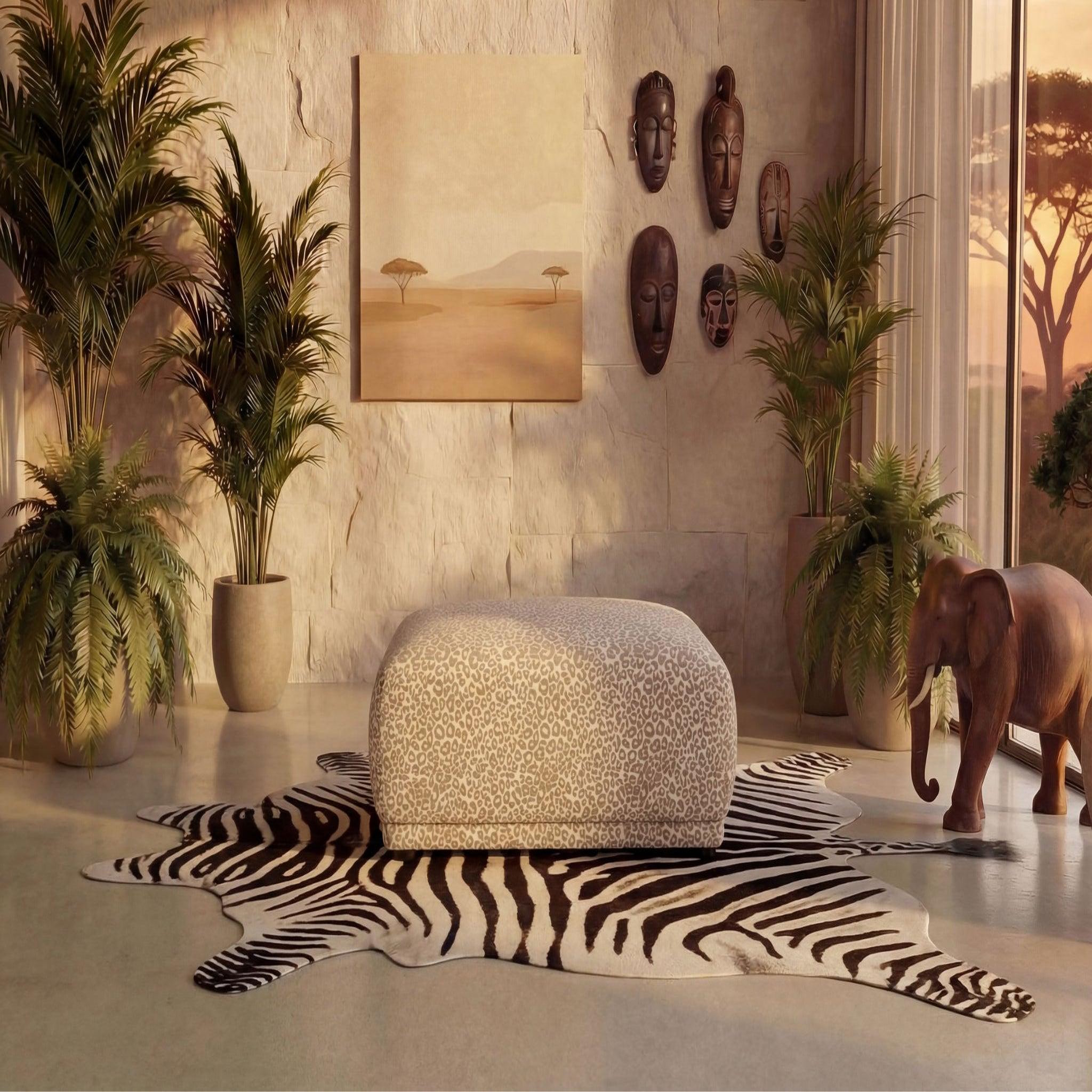 Voir la diapositive 3 : CASANOVA PARIS Rosalie - pouf en tissu imprimé animalier 102x83x46