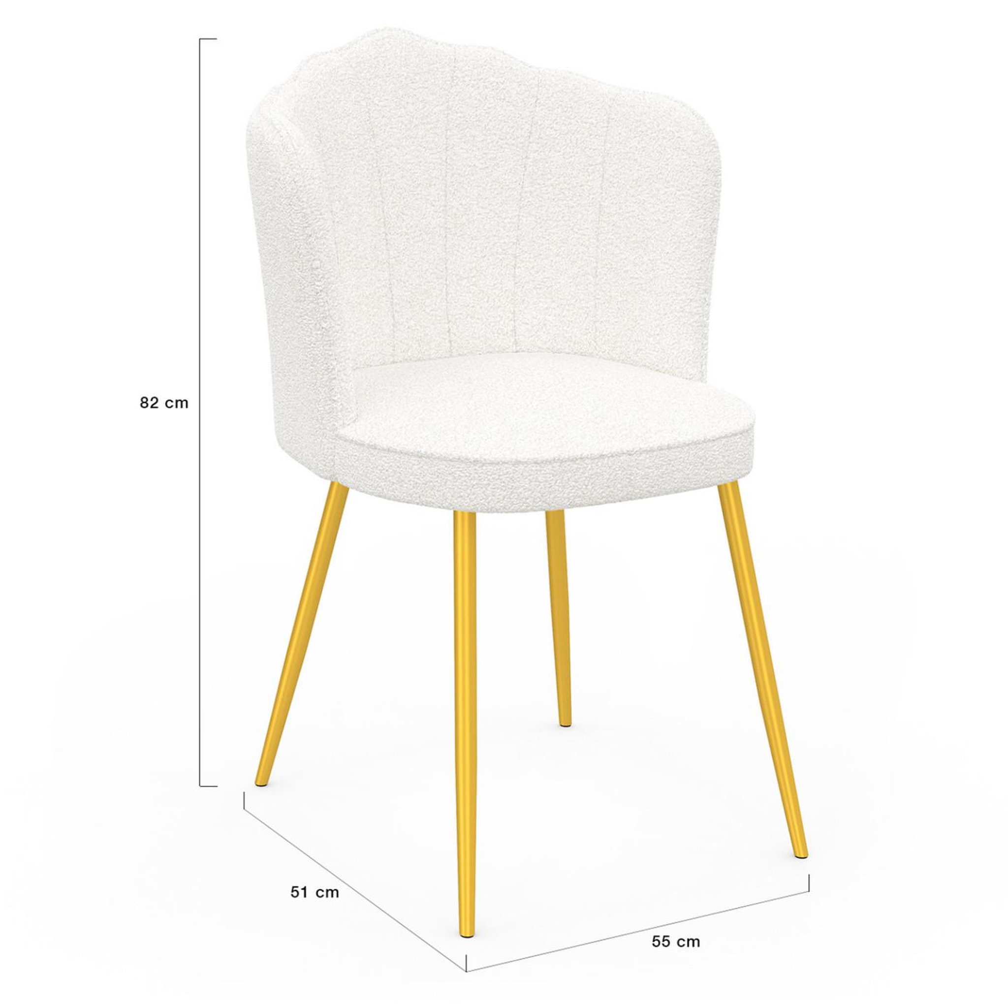 Voir la diapositive 5 : ID MARKET Lot de 2 chaises coquillage adelaide bouclette blanche pieds dorés
