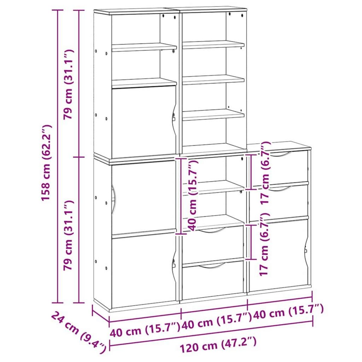 VIDAXL Armoires laterales 5 pcs ODDA 40x24x79 cm bois massif pin