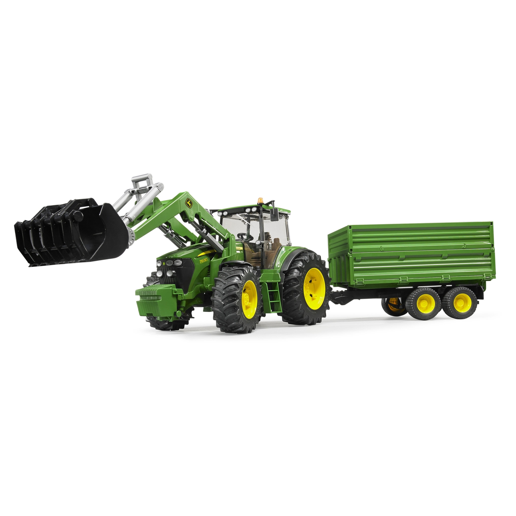 Voir la diapositive 2 : BRUDER BRU Tracteur John Deere 7930 + fourche et remorque double niveau