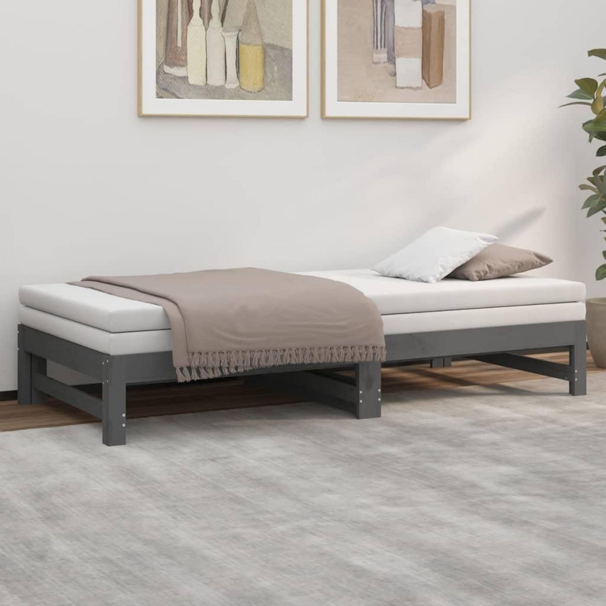 VIDAXL Lit coulissant sans matelas gris 2x(90x190) cm