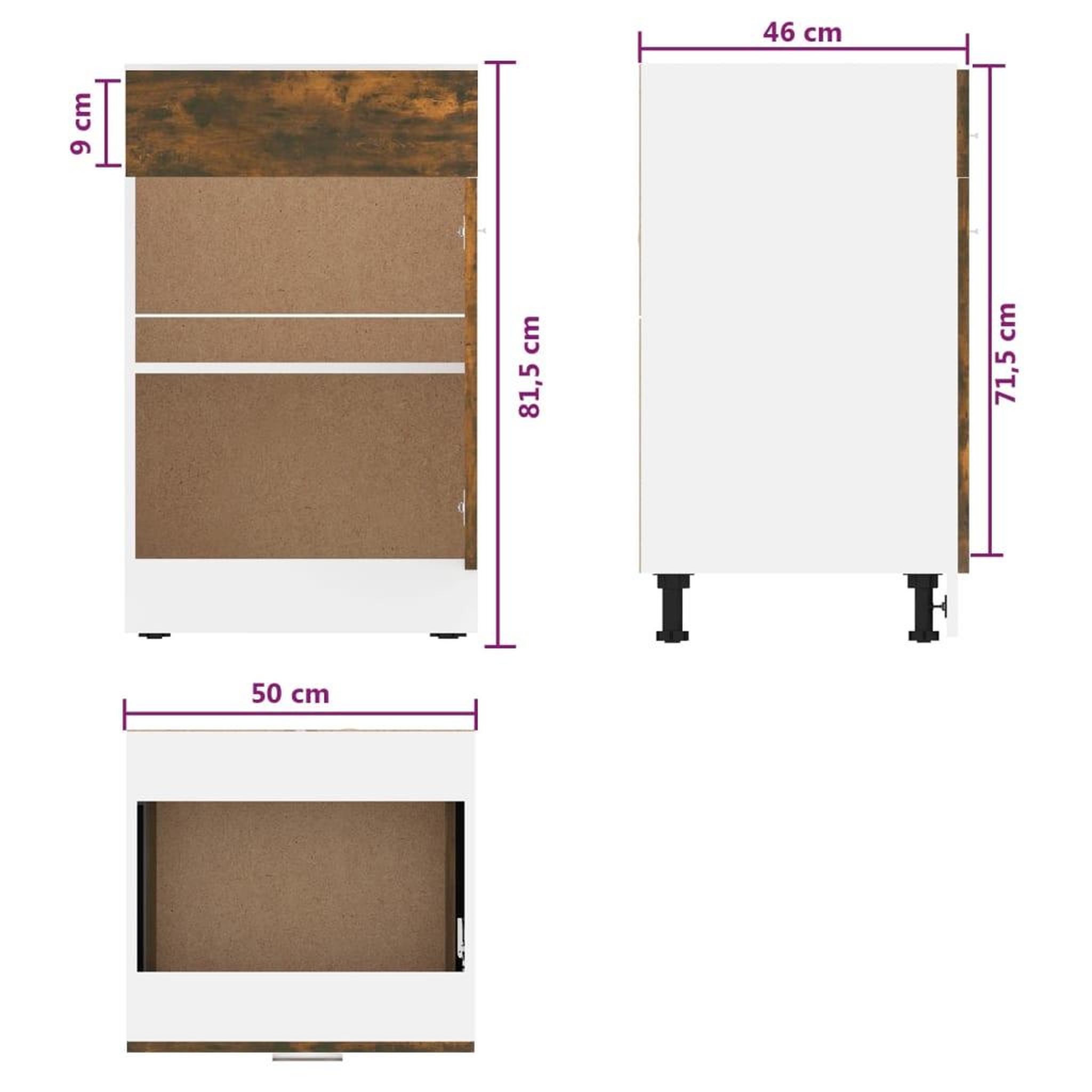 Voir la diapositive 6 : VIDAXL Armoire de plancher a tiroir Chene fume 50x46x81,5 cm Bois