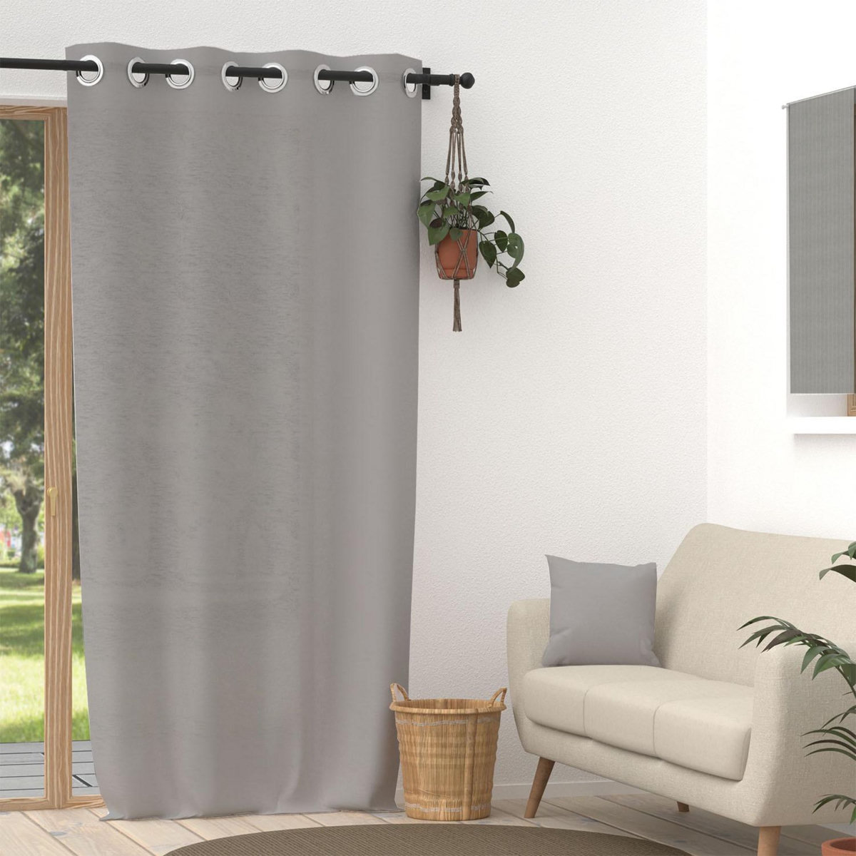 SOLEIL D'OCRE Voile lin à oeillets 135x250 cm LINEN gris, par Soleil d'Ocre