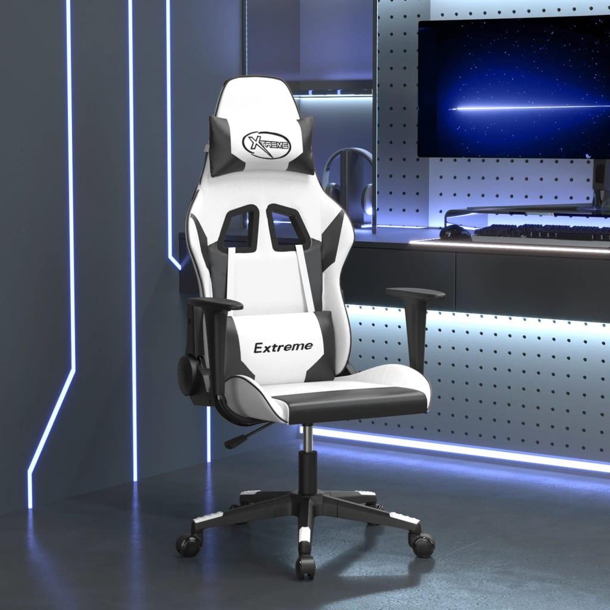 VIDAXL Chaise de jeu de massage Blanc et noir Similicuir
