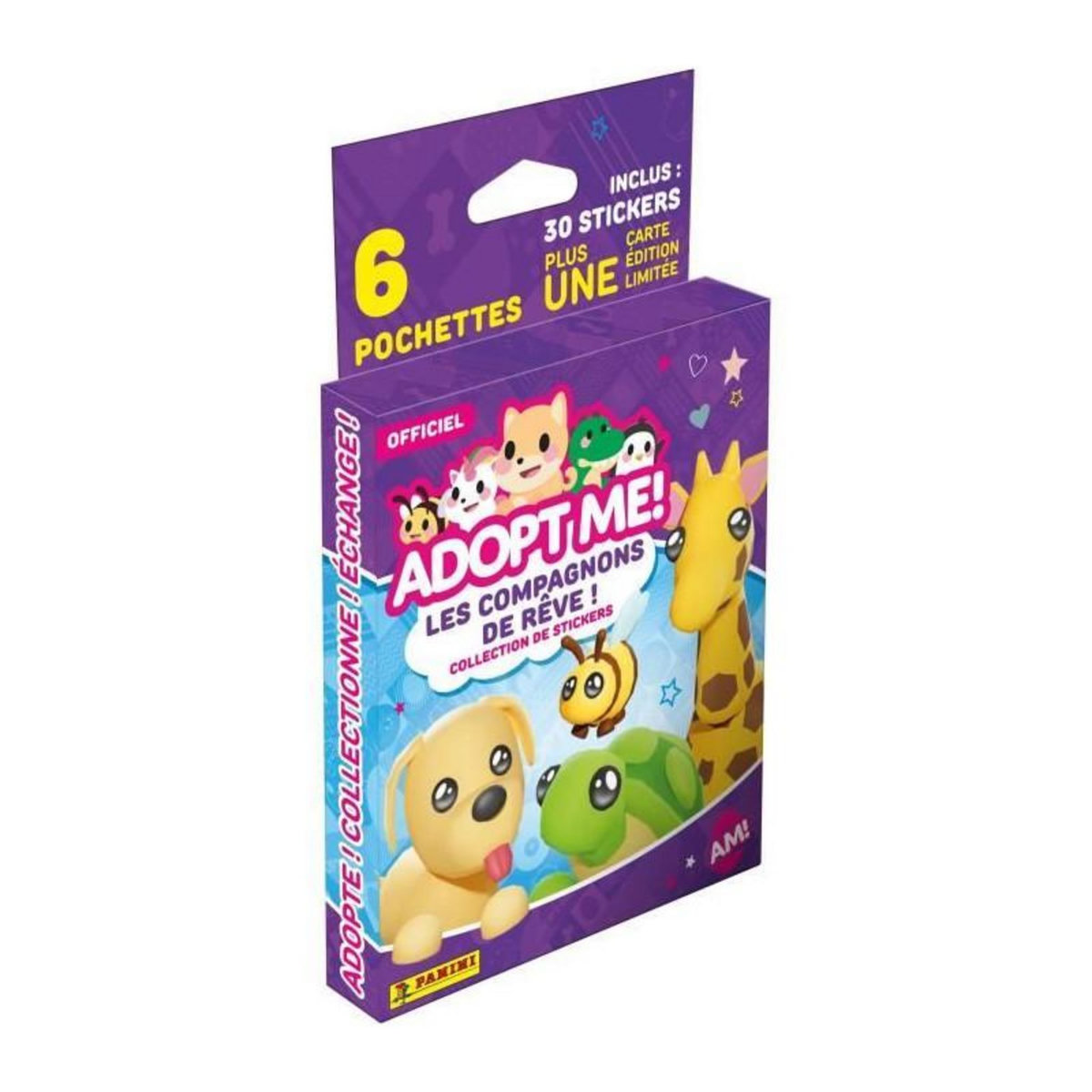 Panini Stickers - PANINI - Adopt Me! Roblox - Blister 6 pochettes - 1 carte édition limitée - 35 stickers