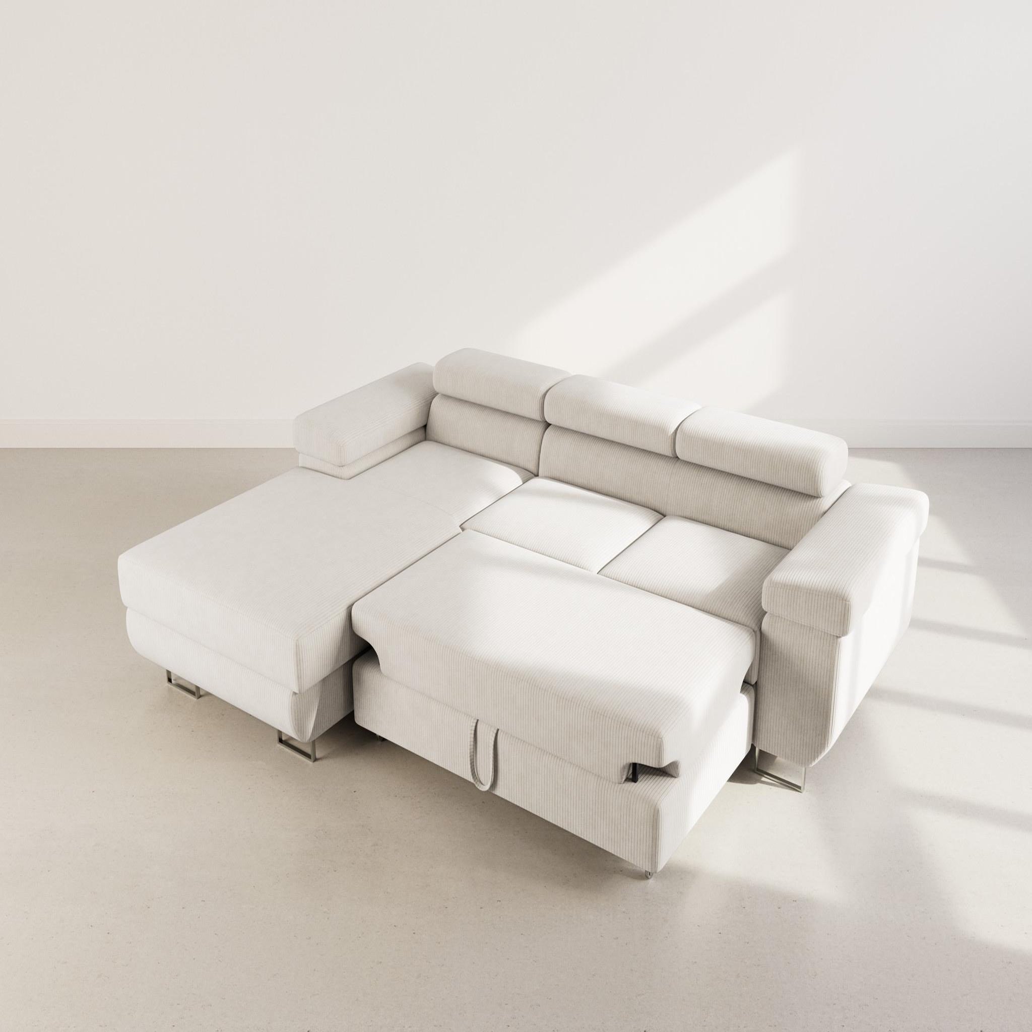 Voir la diapositive 2 : BEST MOBILIER Pablo - canapé d'angle gauche - 6 places - convertible avec coffre et têtières réglables - en velours côtelé