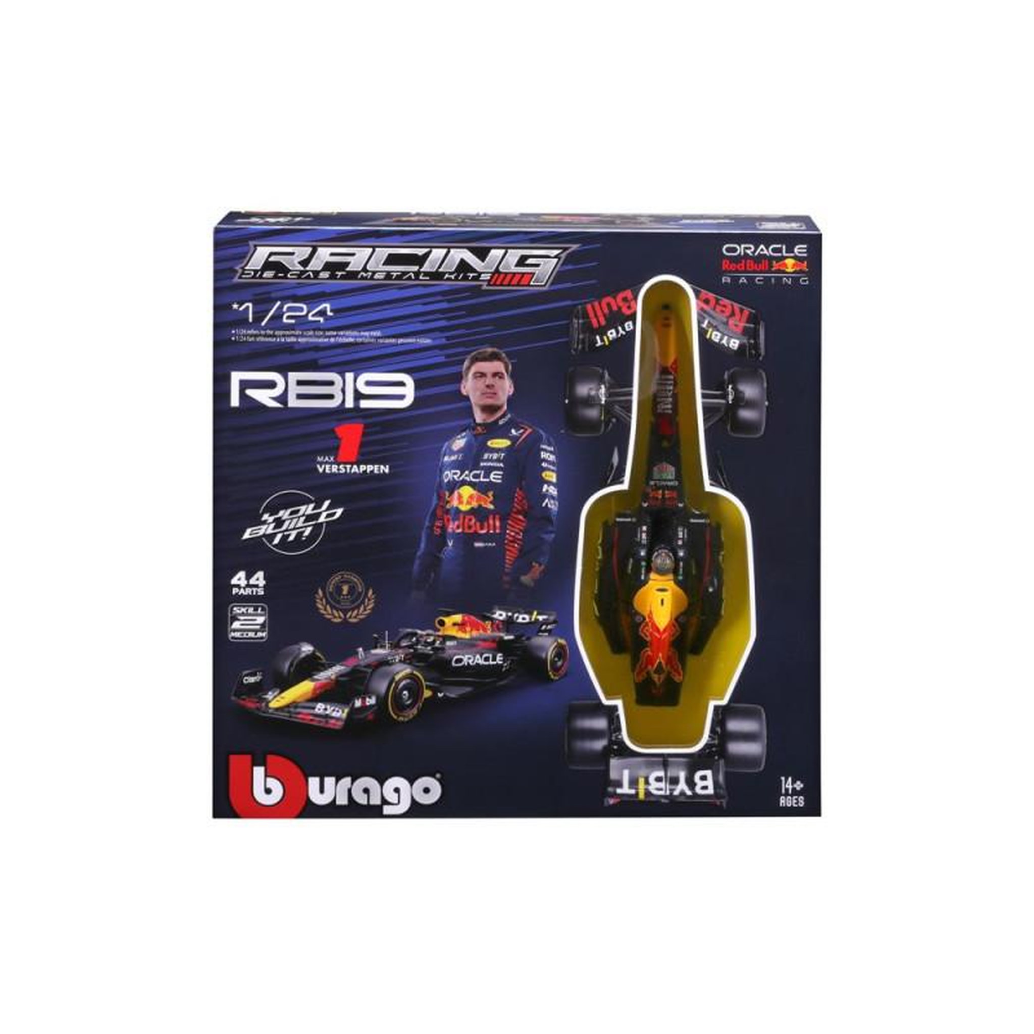 BBurago Kit à monter Bburago Racing F1 SF 2023 Red Bull RB19 Verstappen avec casque et stand