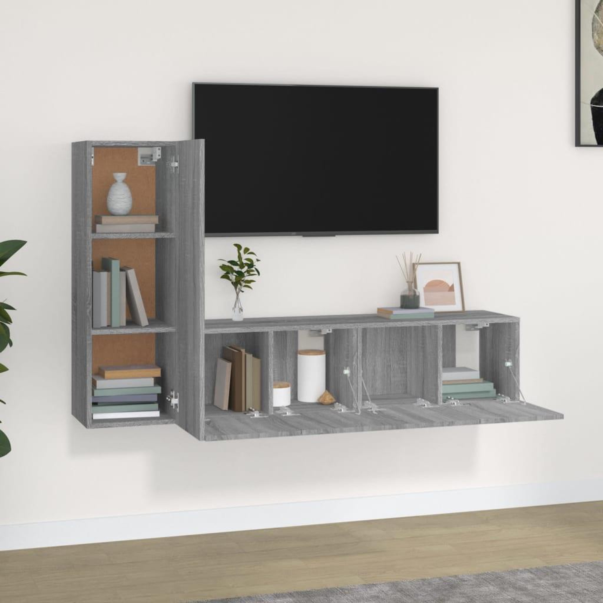 Voir la diapositive 3 : VIDAXL Ensemble de meubles TV 3 pcs Sonoma gris Bois d'ingenierie