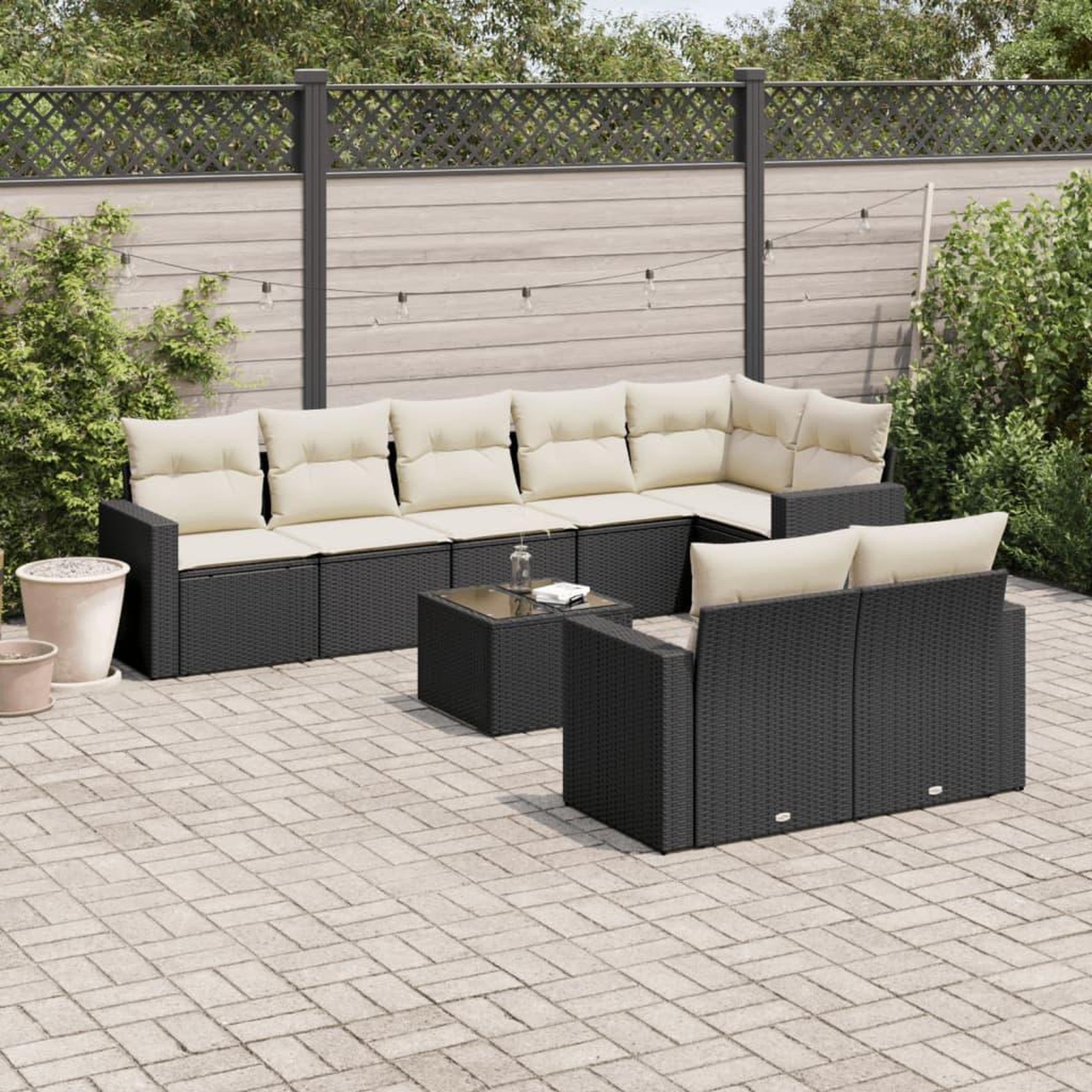 VIDAXL Salon de jardin 9 pcs avec coussins noir resine tressee